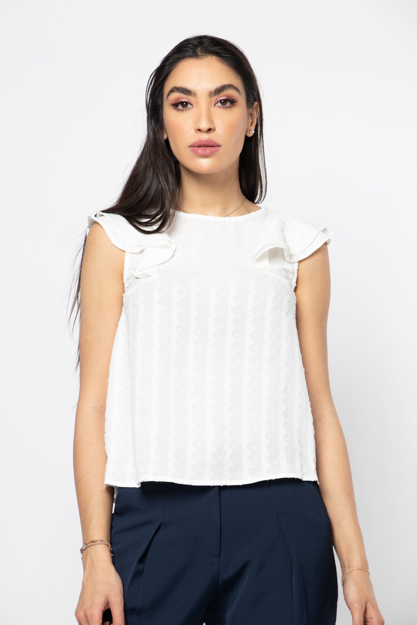 نتشي بلوزة رسمية مخططة بالطول وبأكتاف مكشكشة نسائي