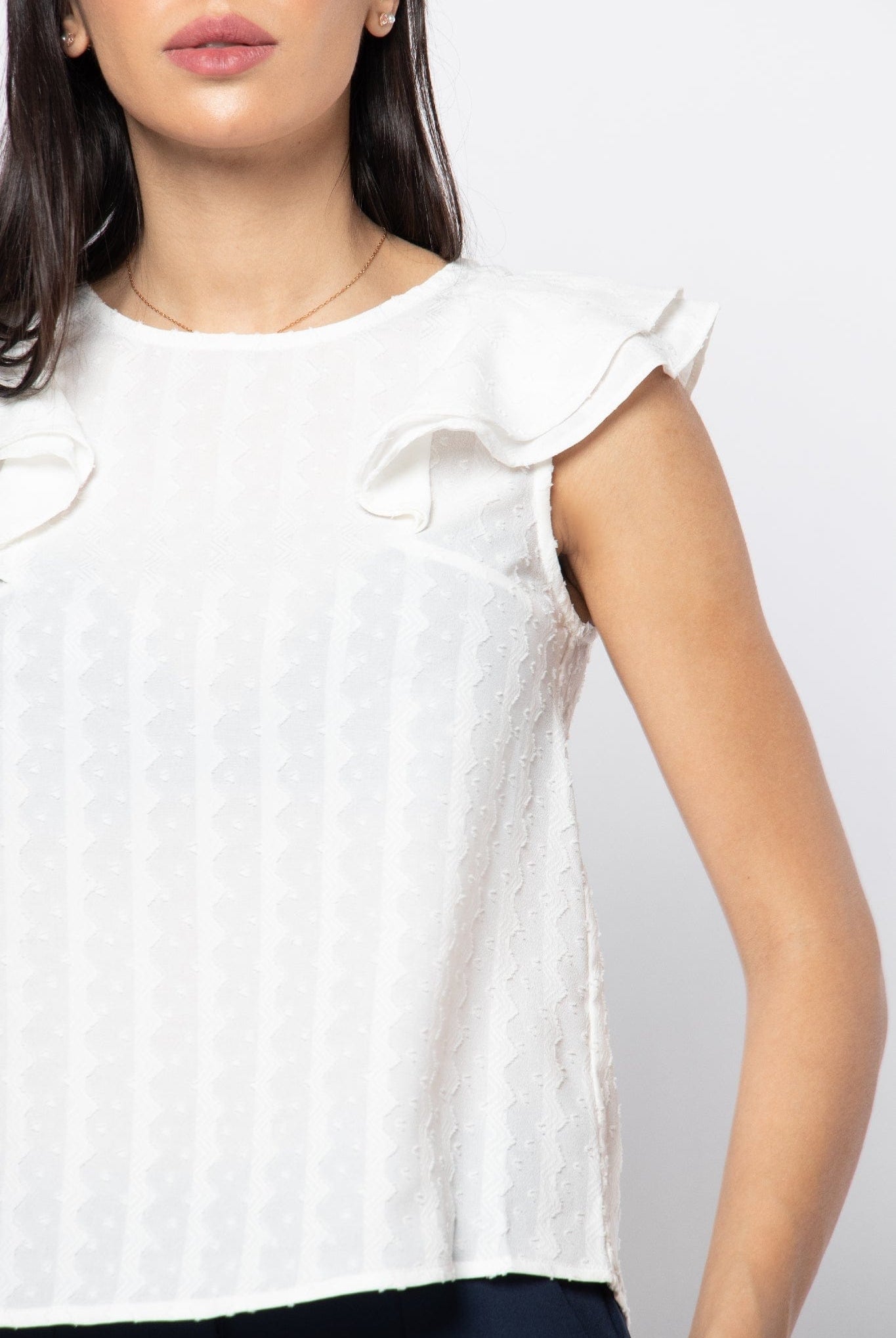 نتشي بلوزة رسمية مخططة بالطول وبأكتاف مكشكشة نسائي