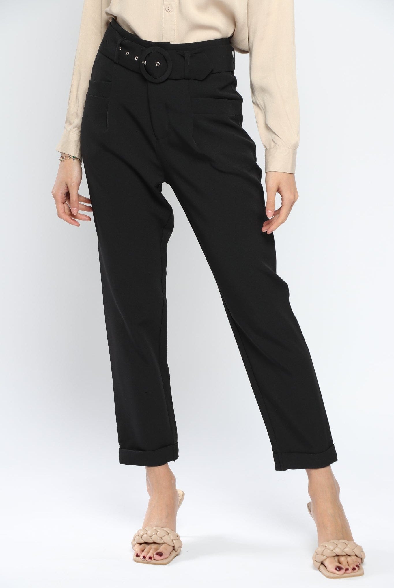 نتشي بنطلون رسمي بحزام كبير طويل نسائي