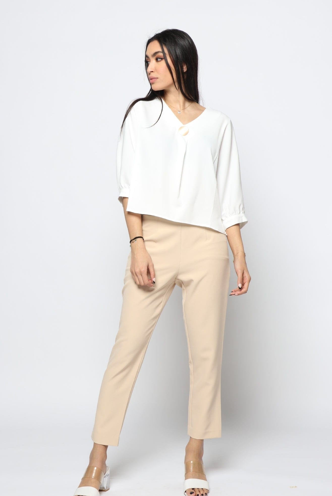 نتشي بلوزة بفتحة دائرية 3/4 كم نسائي