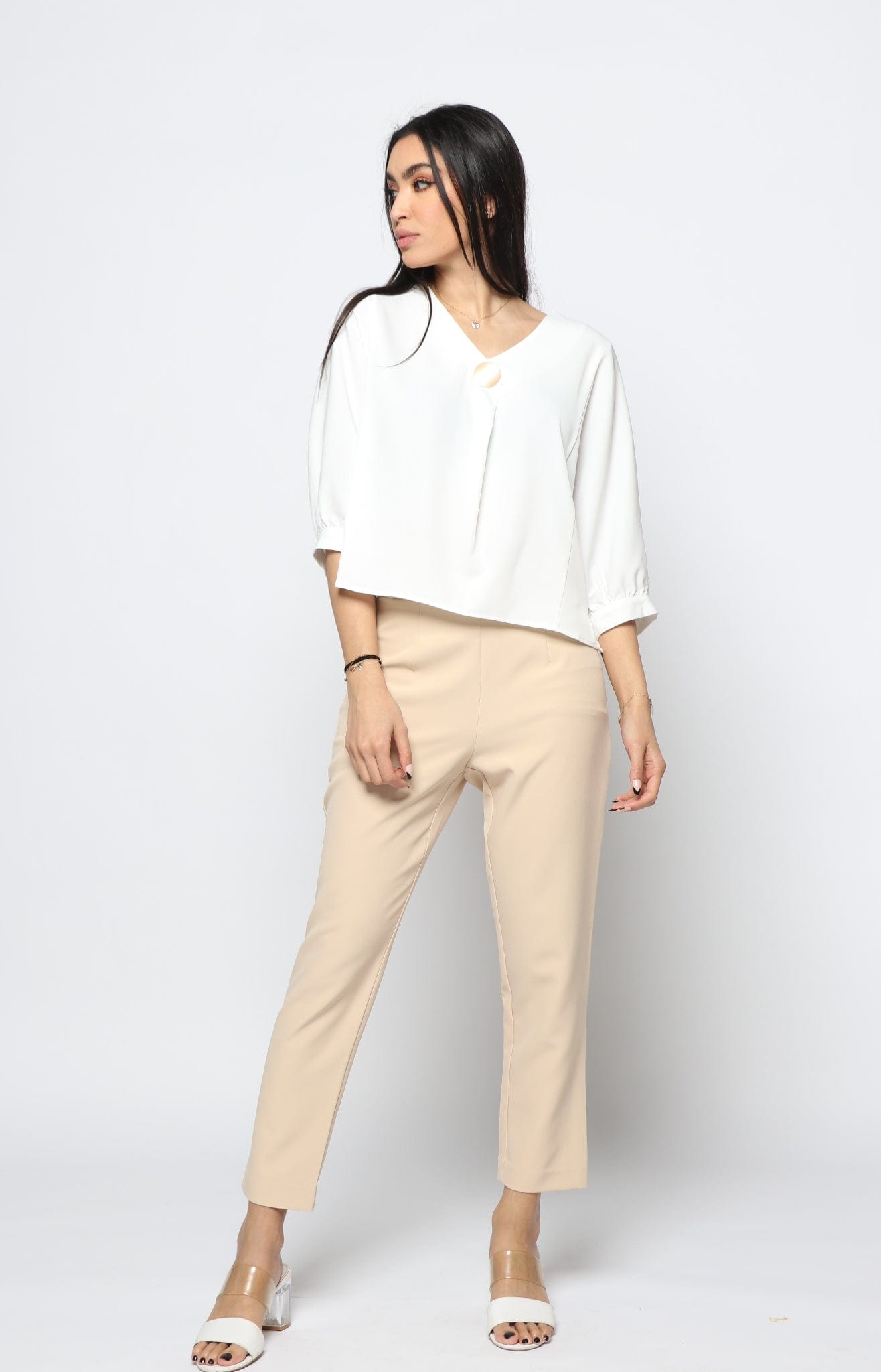 نتشي بلوزة بفتحة دائرية 3/4 كم نسائي