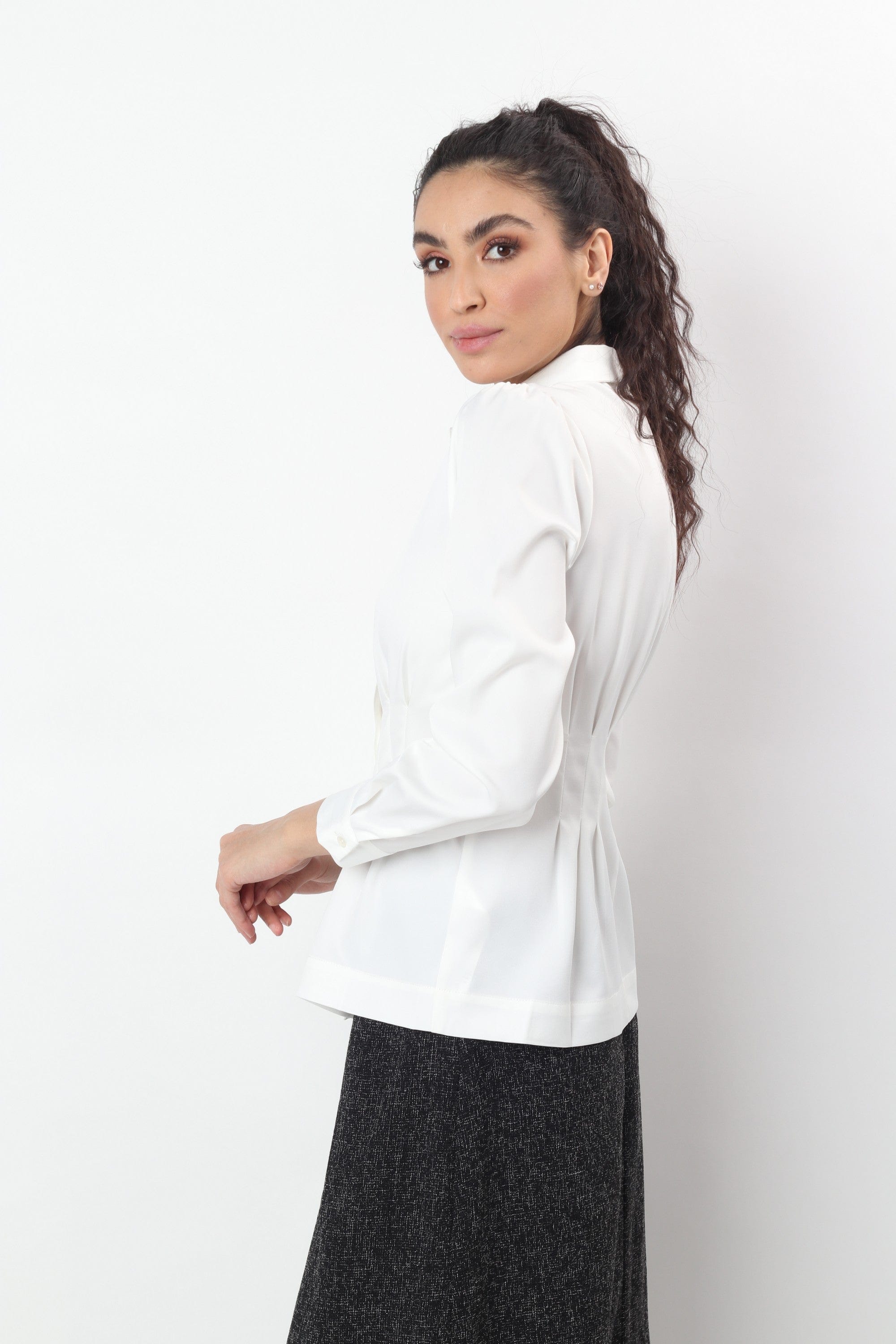 نتشي قميص بخصر مزموم كم طويل نسائي