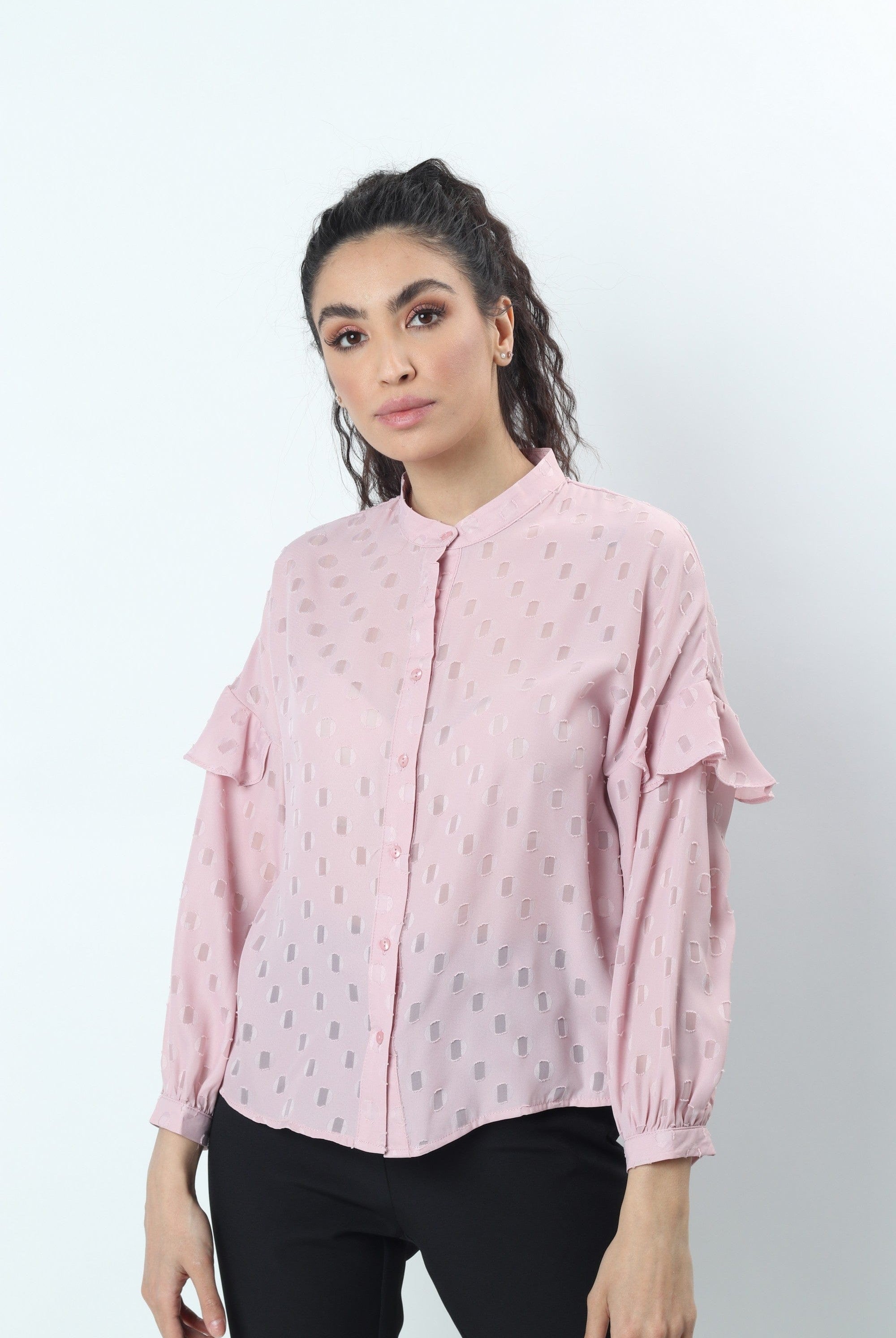 نتشي بلوزة منقوش نسائي بنص ياقة