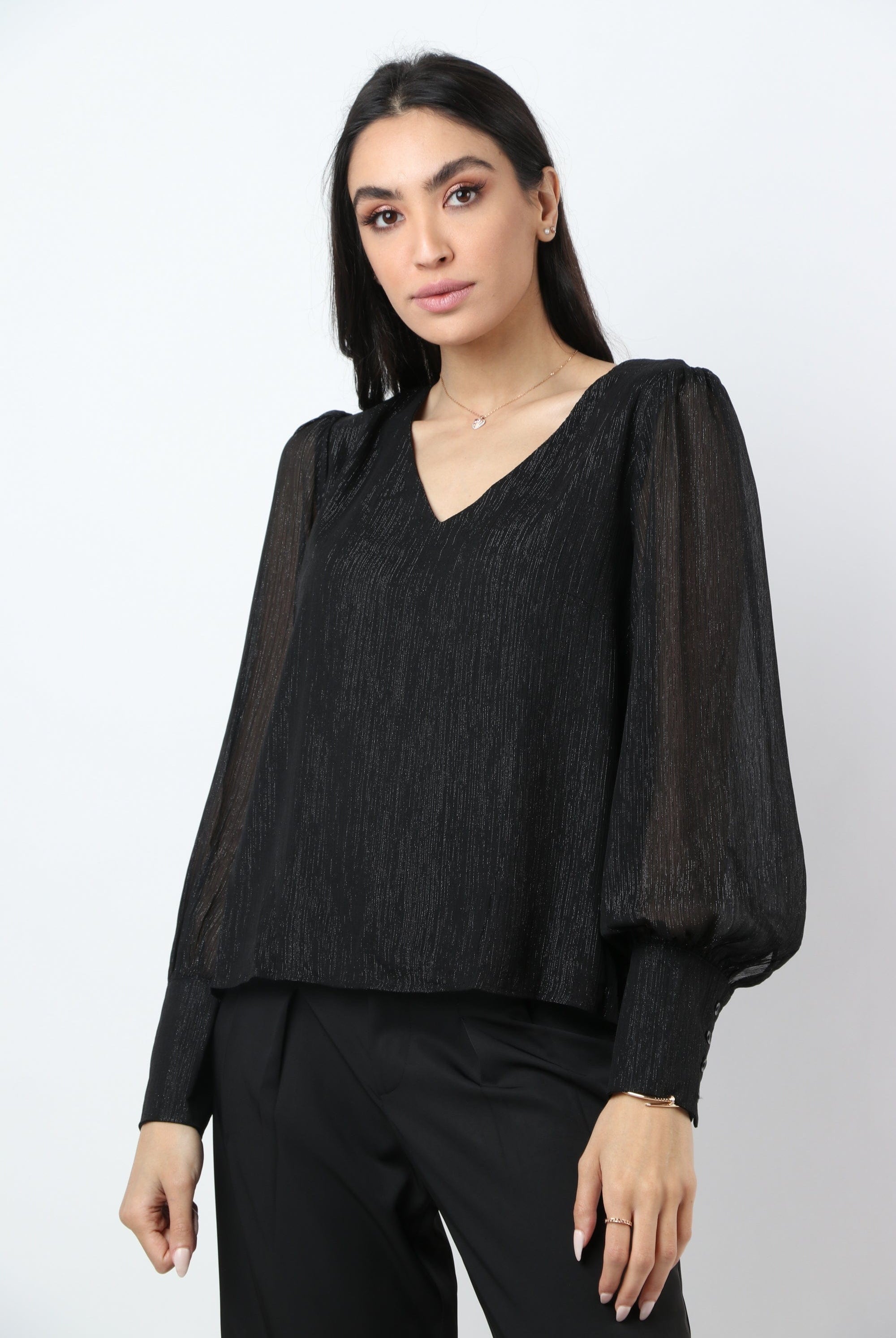 نتشي بلوزة سواريه سبعة كم طويل منفوخ بأكمام