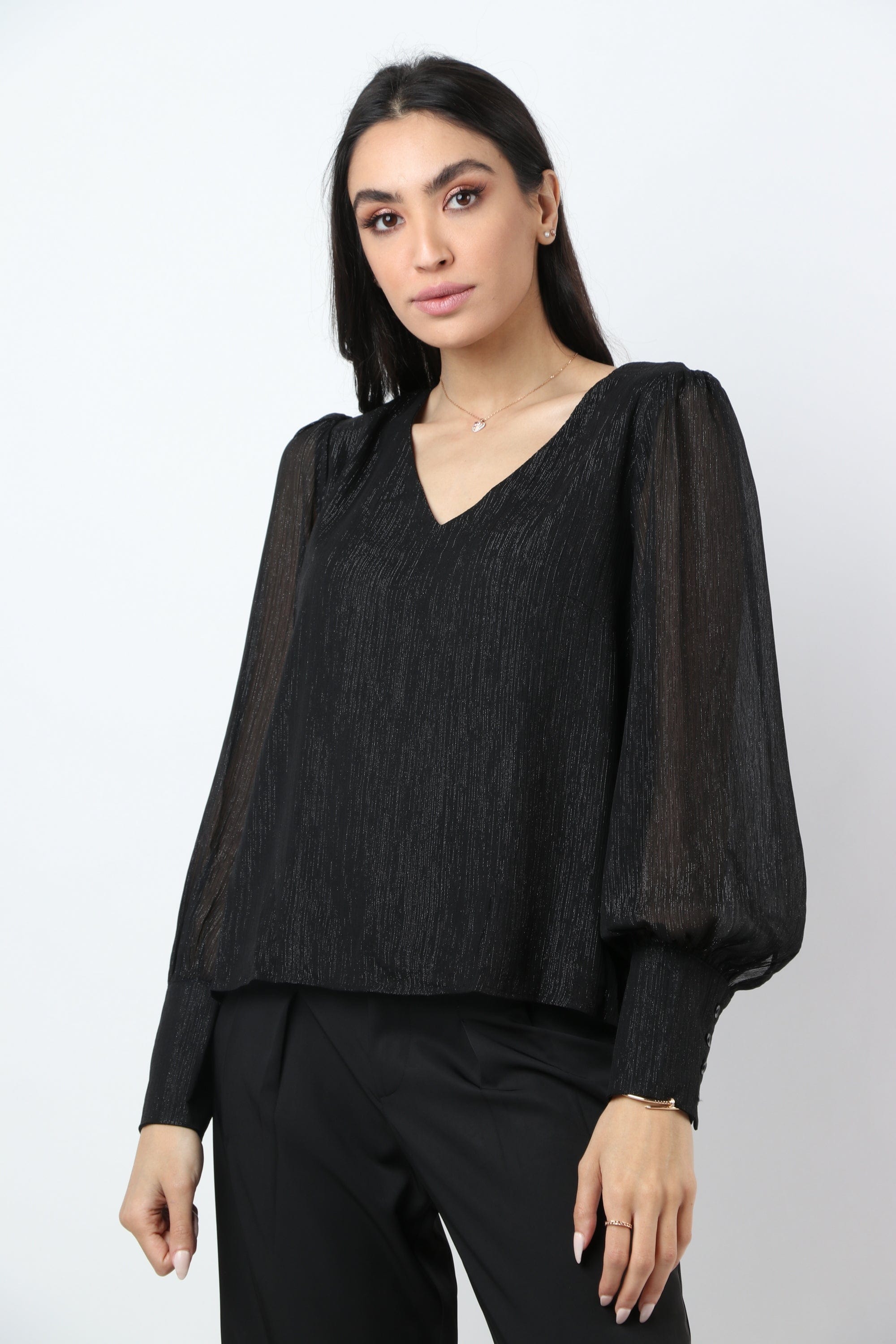 نتشي بلوزة سواريه سبعة كم طويل منفوخ بأكمام