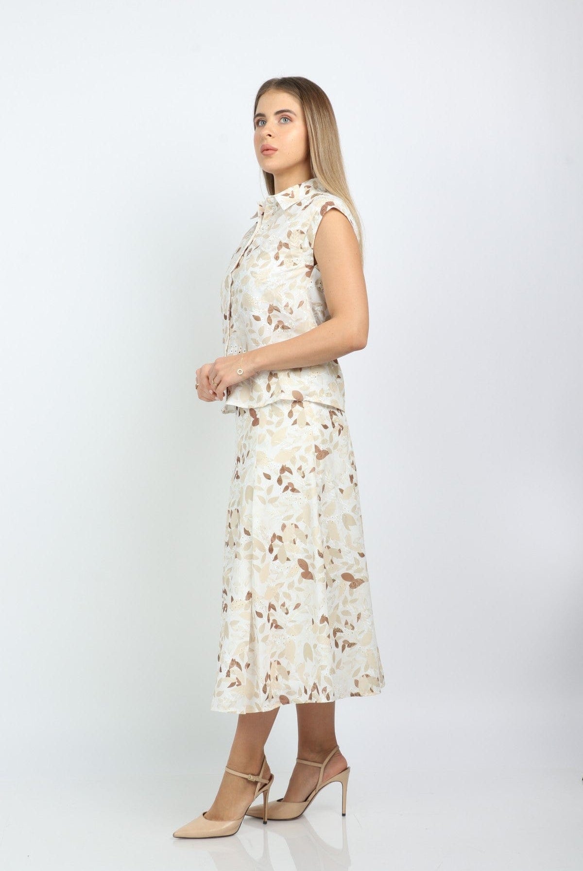 نتشي بلوزة مشجرة كت بياقة مزودة بأزرار أمامية نسائي