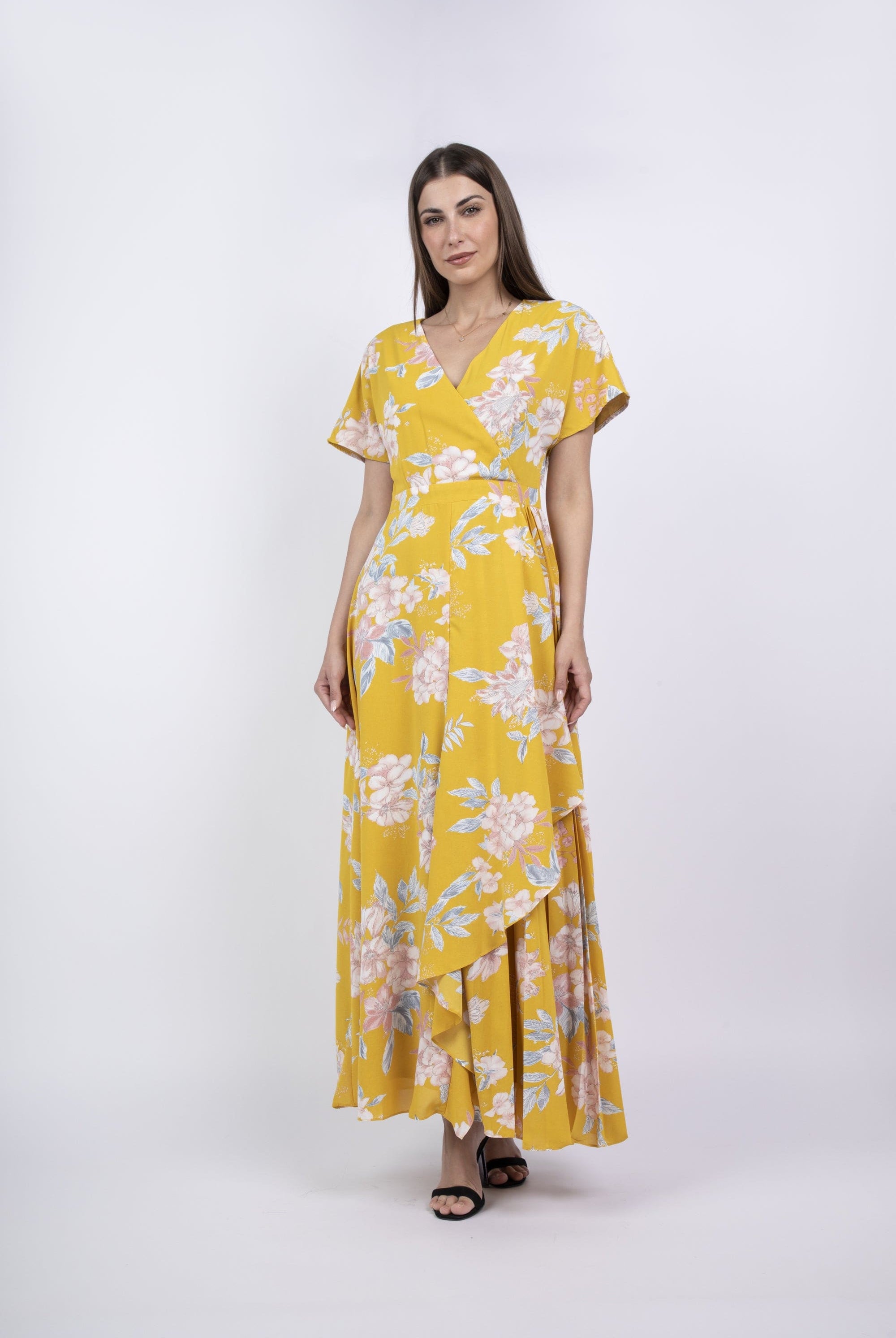 نتشي فستان ماكسي قصه رقبة سبعه بأكمام فراشة