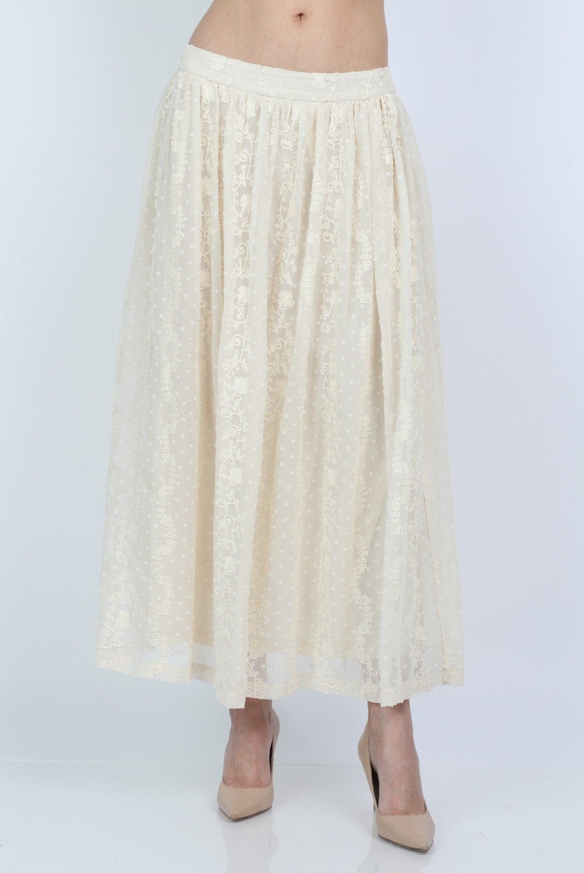 نتشي تنورة ميدي قماش مطرز بارز واسعة