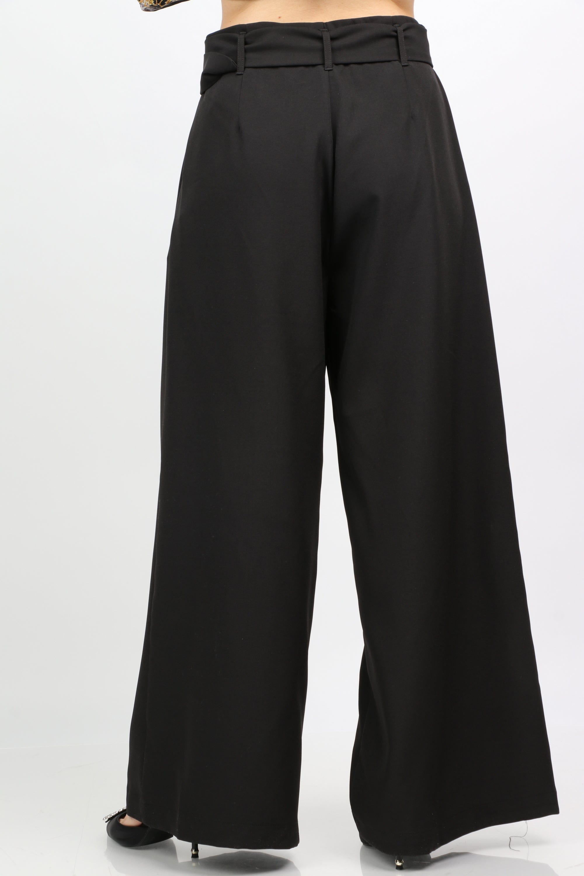 نتشي بنطلون كلاسيك سادة هاي ويست حزام مع توكة طويل نسائي