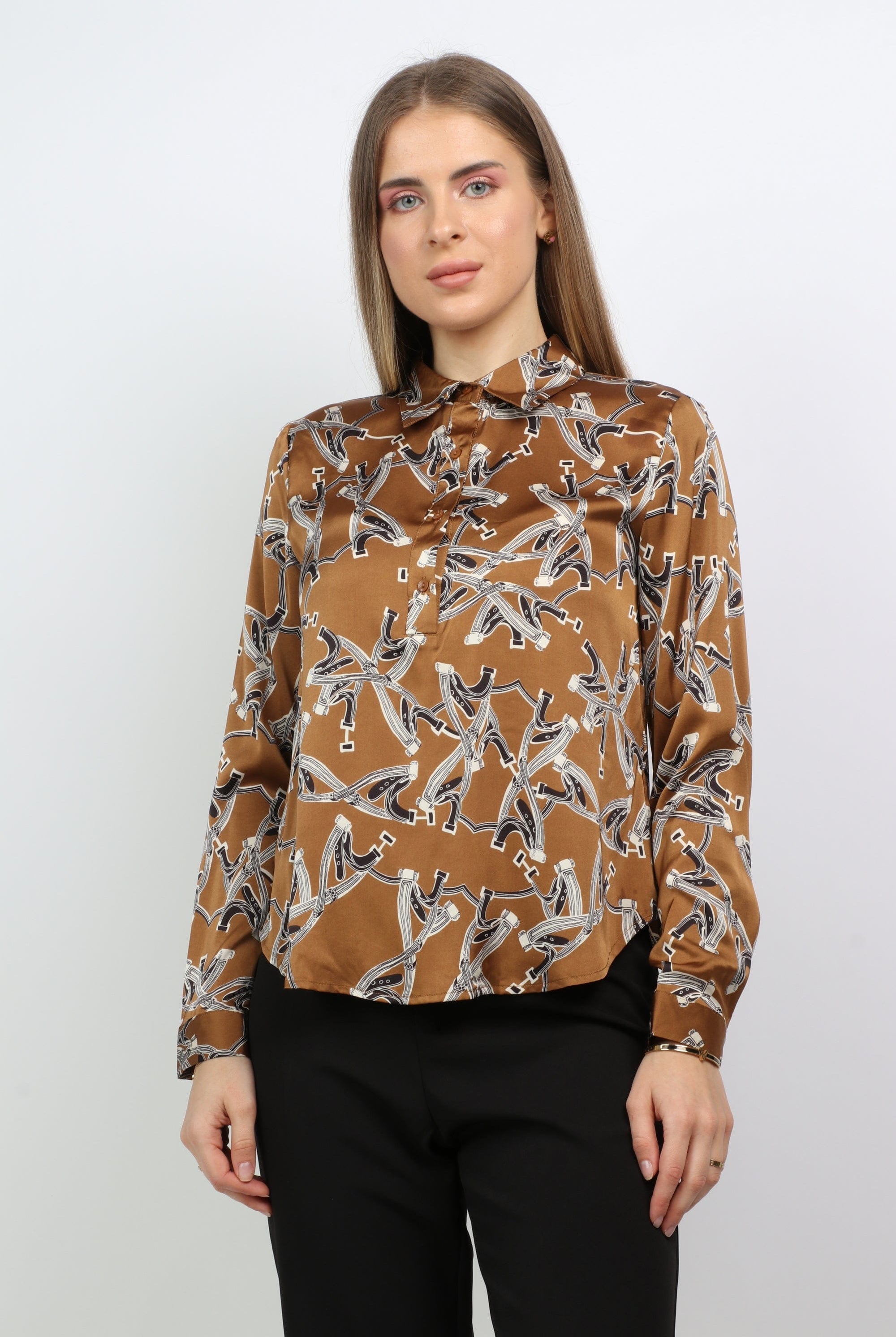 نتشي قميص مطبوع ناعم كم طويل نسائي