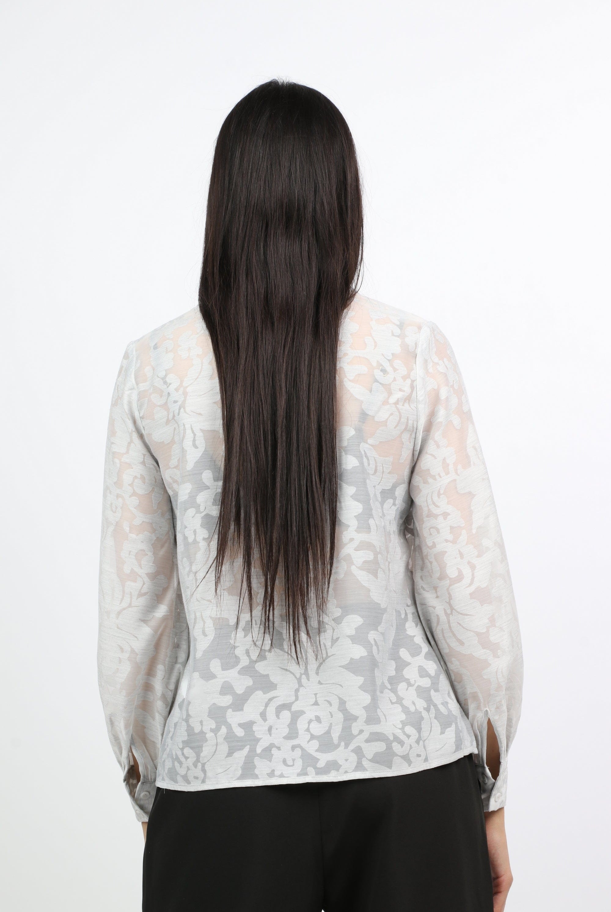 نتشي قميص نسائي شفاف بأكمام منفوخة