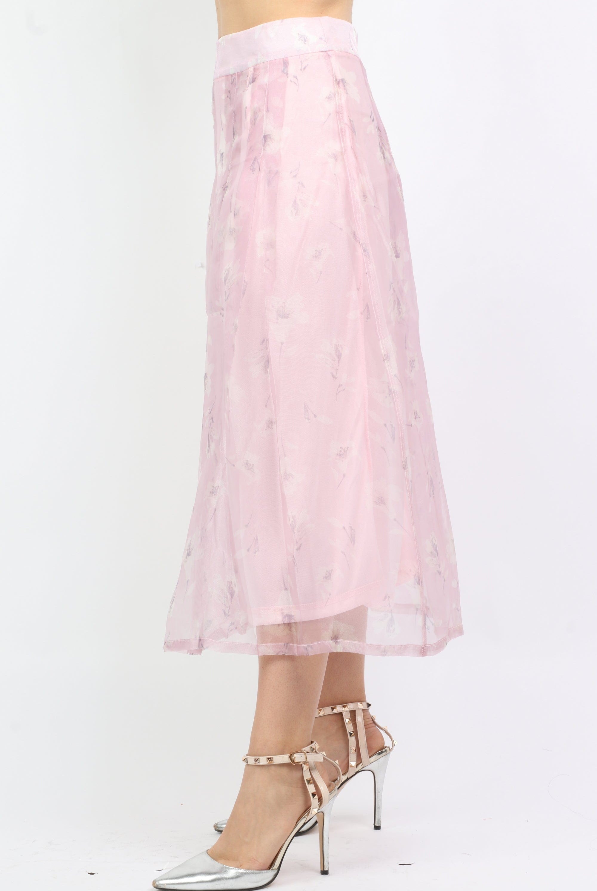 نتشي تنورة ميدي شيفون ناعمة بطبعة ورود كبيرة