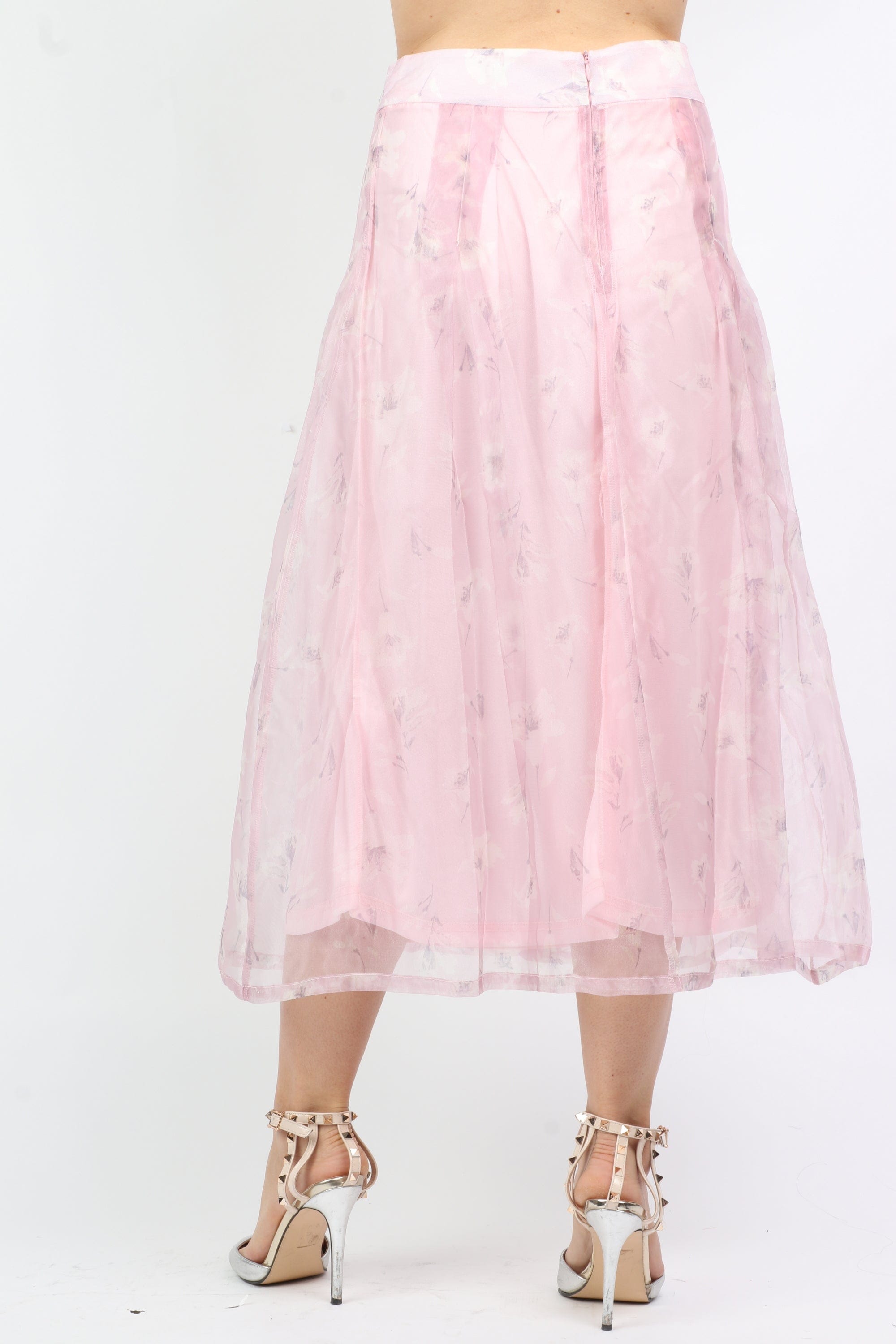 نتشي تنورة ميدي شيفون ناعمة بطبعة ورود كبيرة