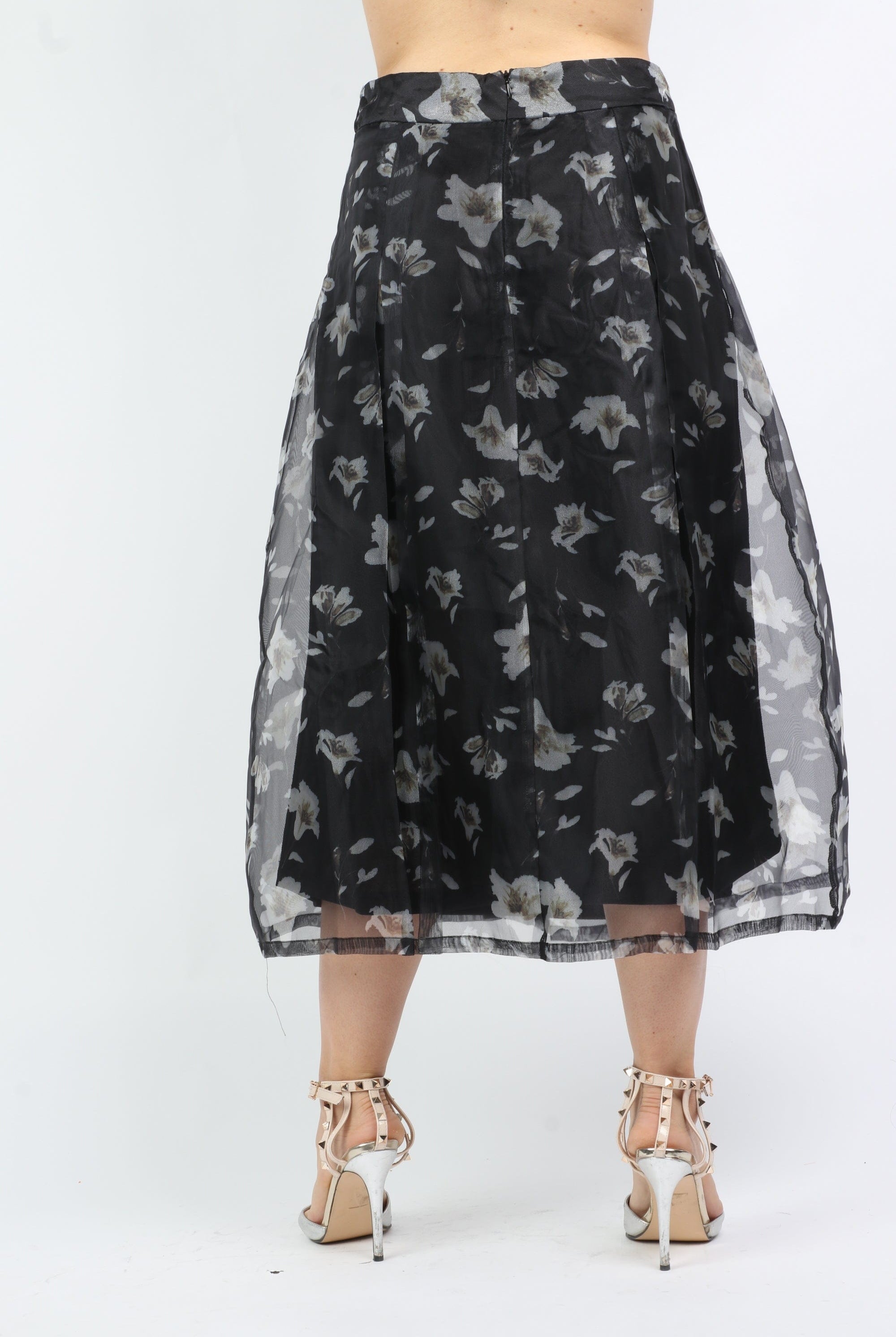 نتشي تنورة ميدي شيفون ناعمة بطبعة ورود كبيرة