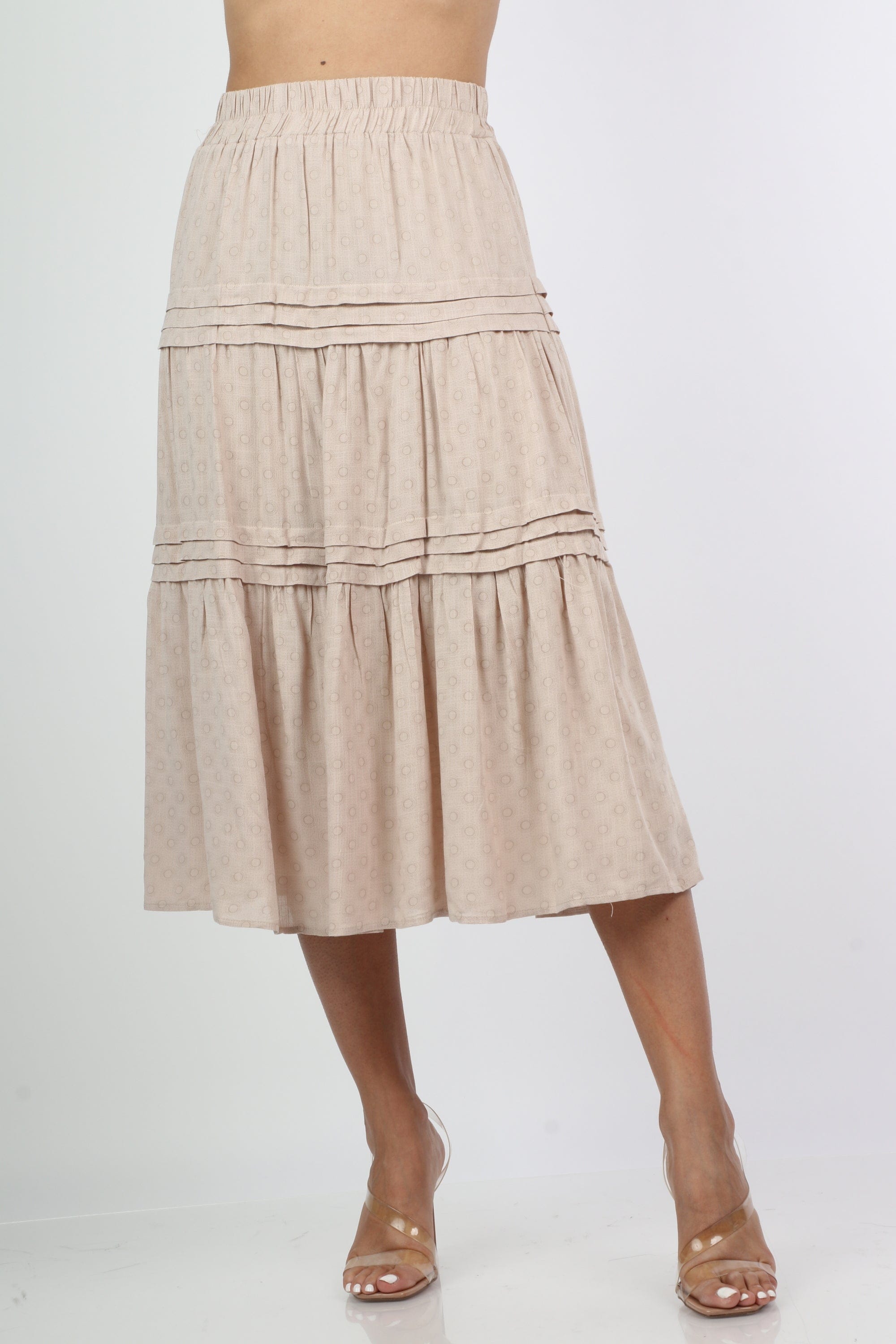 نتشي تنورة ميدي هاي ويست منقطة مزينة بكشكش