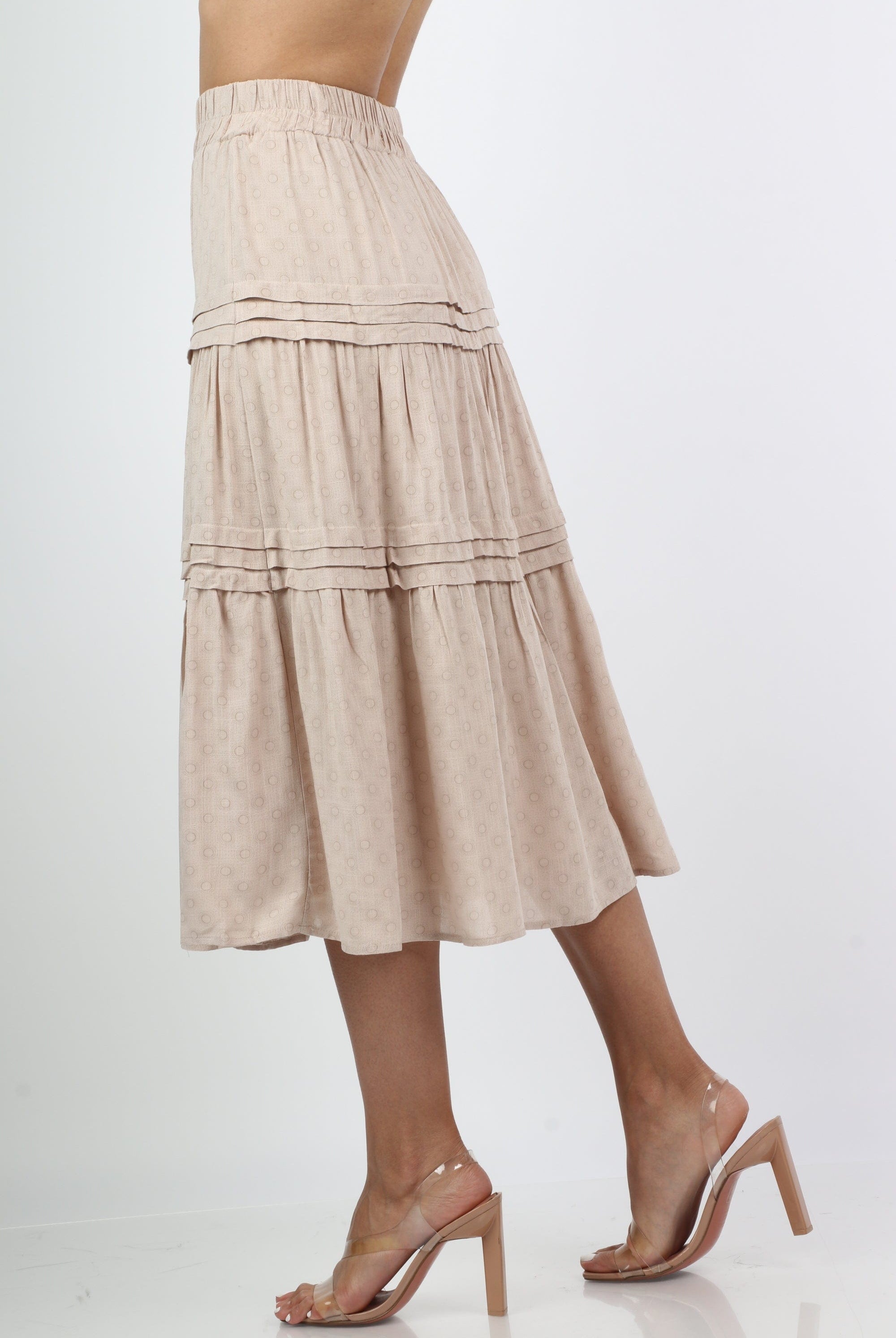 نتشي تنورة ميدي هاي ويست منقطة مزينة بكشكش