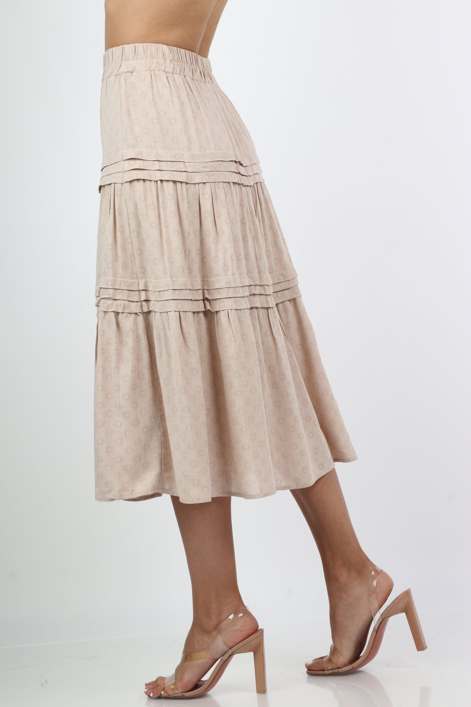 نتشي تنورة ميدي هاي ويست منقطة مزينة بكشكش