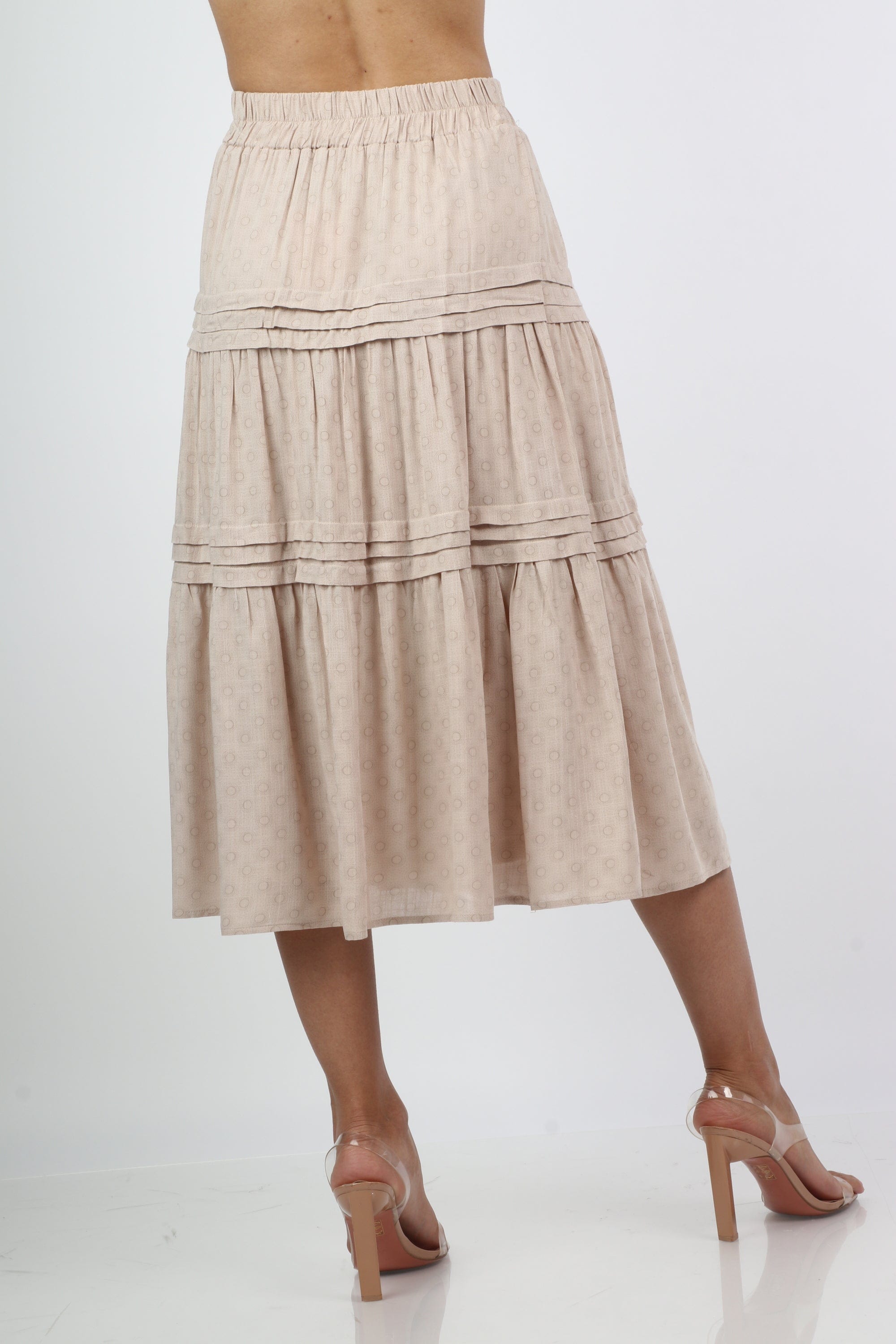 نتشي تنورة ميدي هاي ويست منقطة مزينة بكشكش