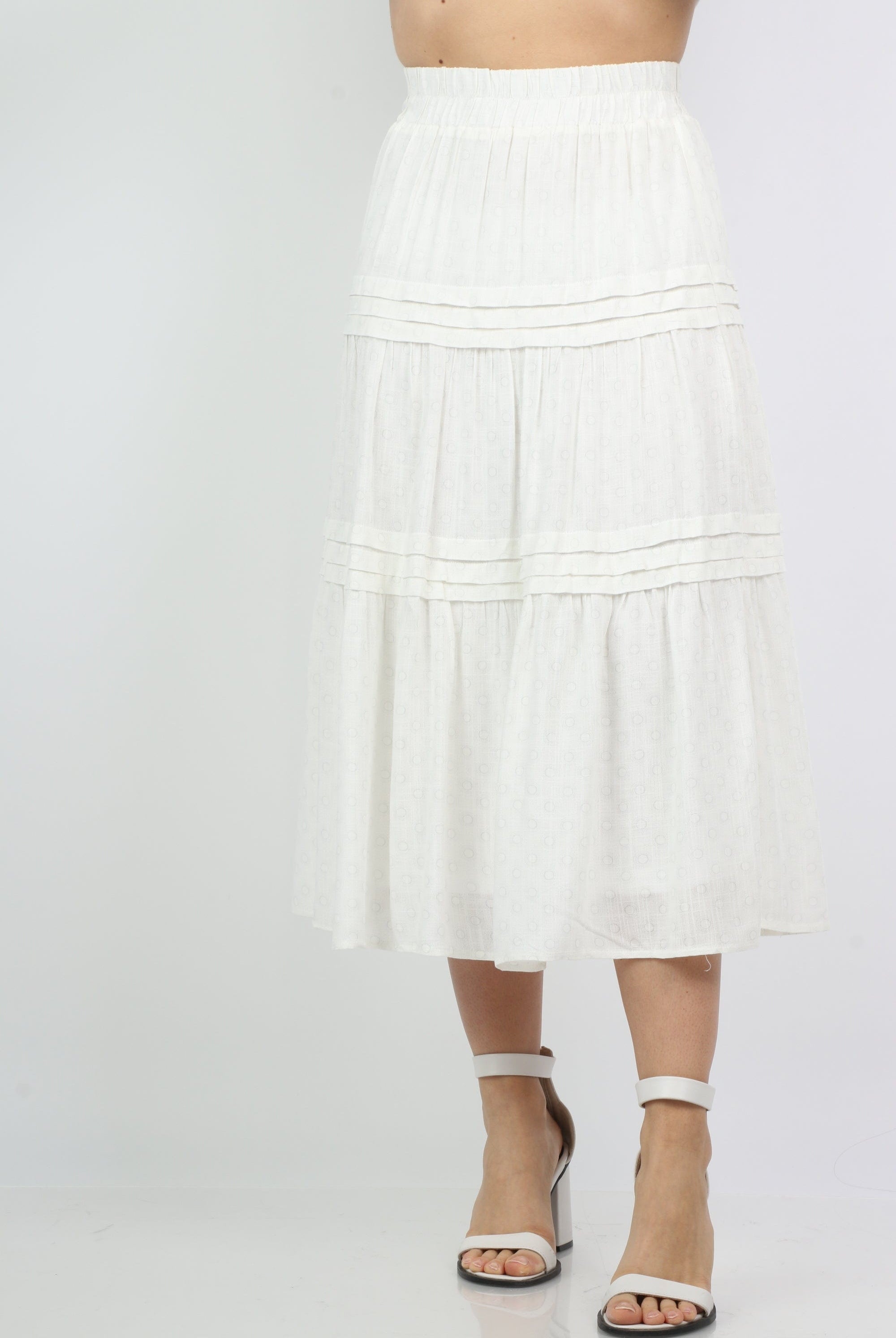 نتشي تنورة ميدي هاي ويست منقطة مزينة بكشكش