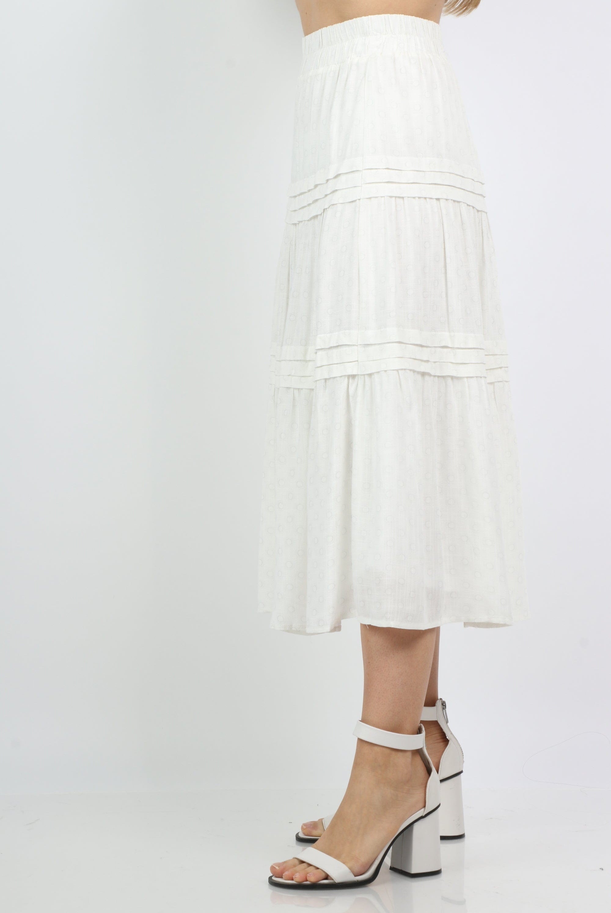 نتشي تنورة ميدي هاي ويست منقطة مزينة بكشكش