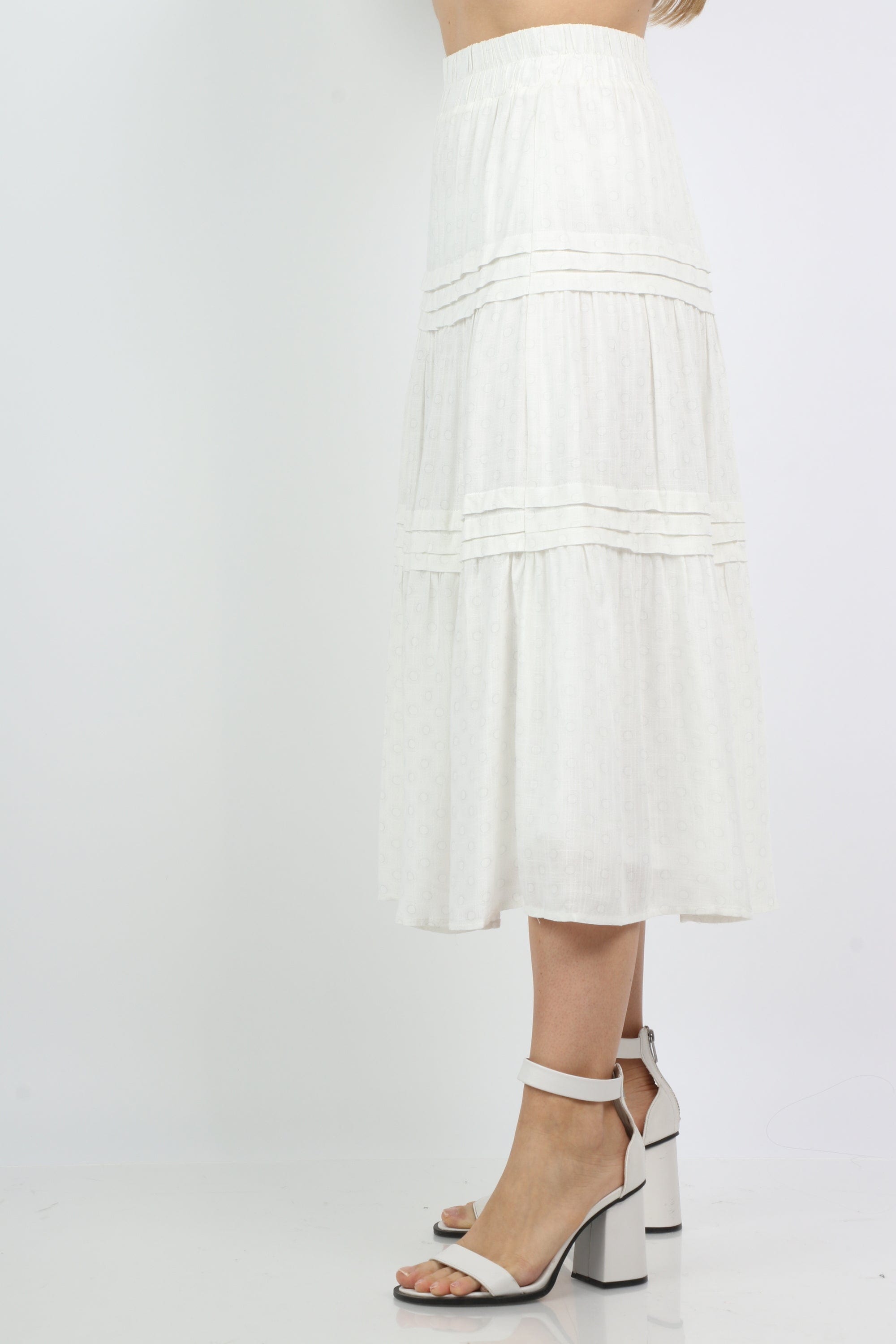 نتشي تنورة ميدي هاي ويست منقطة مزينة بكشكش