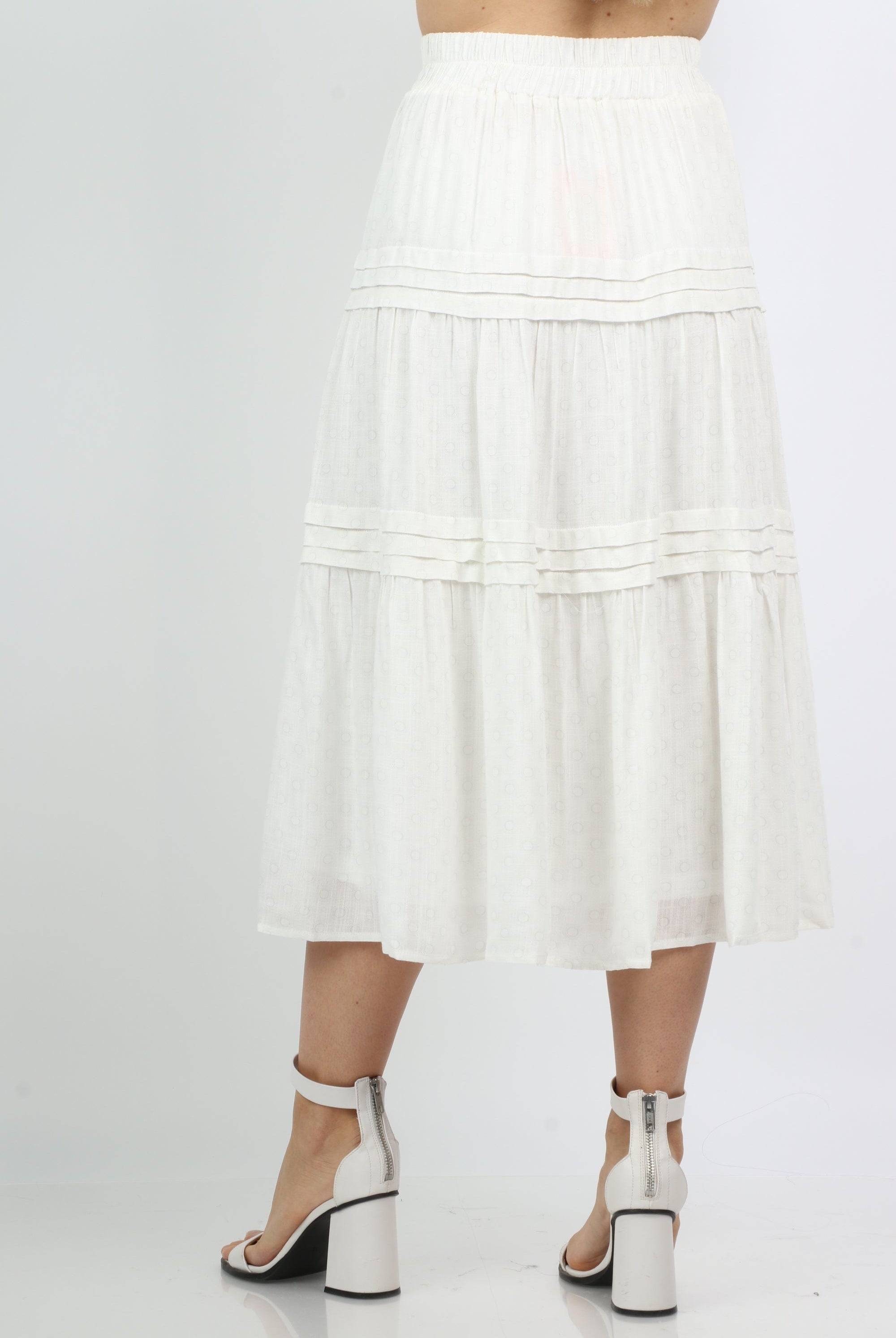 نتشي تنورة ميدي هاي ويست منقطة مزينة بكشكش