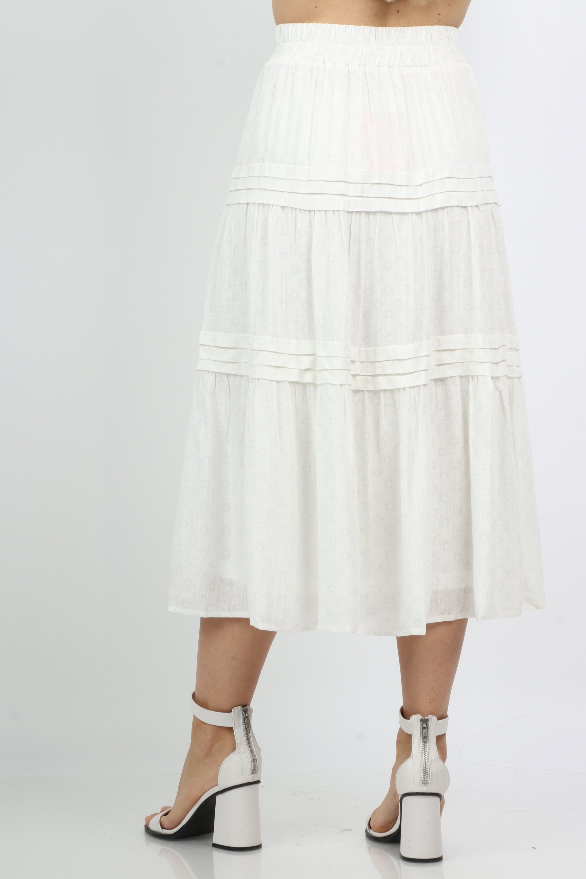 نتشي تنورة ميدي هاي ويست منقطة مزينة بكشكش