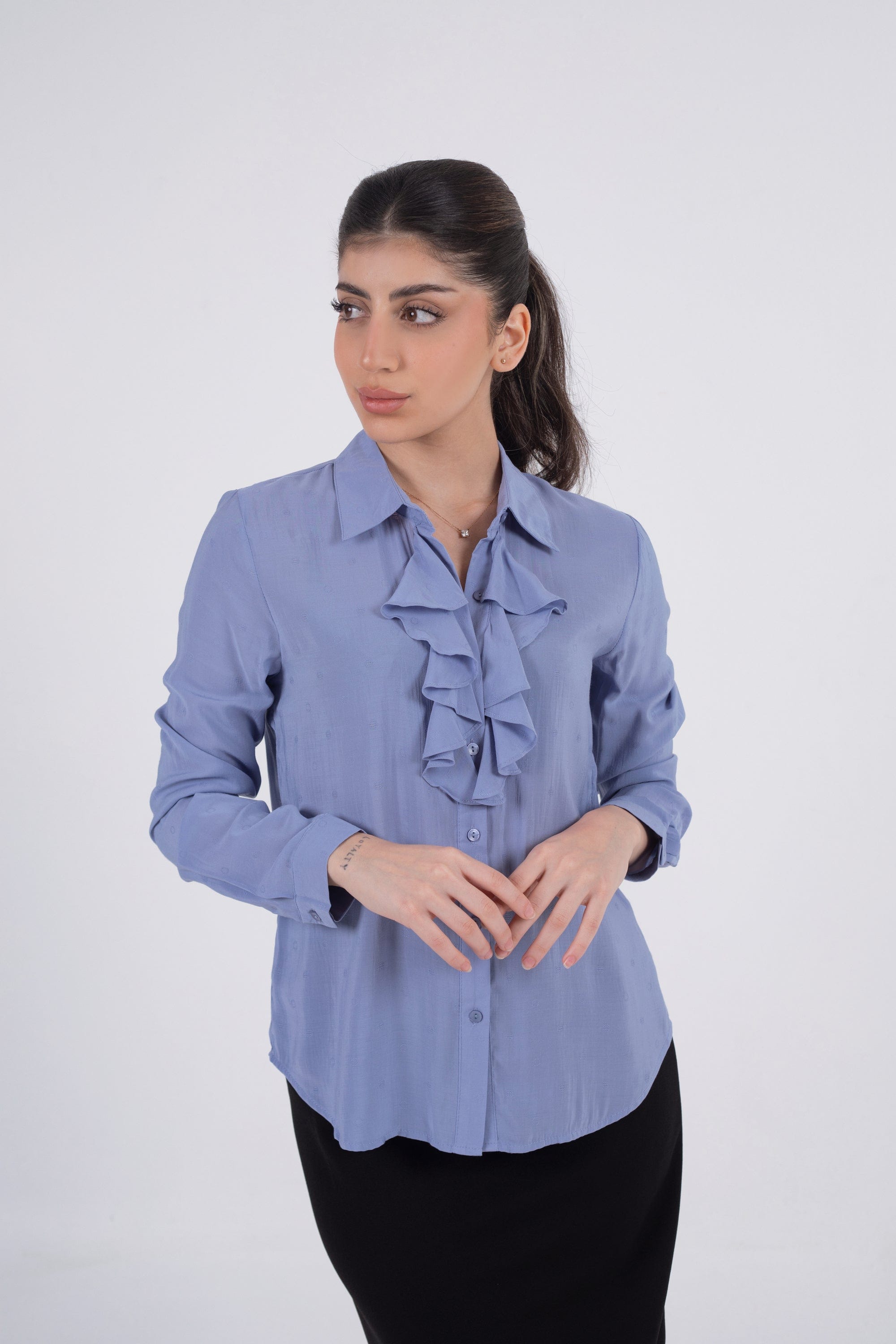 نتشي قميص قصة فرنسي مكشكش كم طويل نسائي