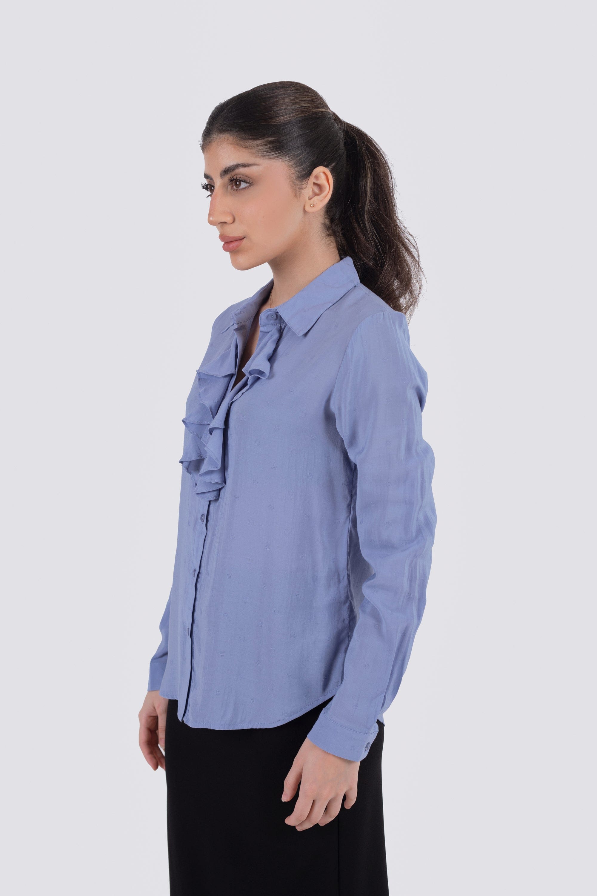 نتشي قميص قصة فرنسي مكشكش كم طويل نسائي