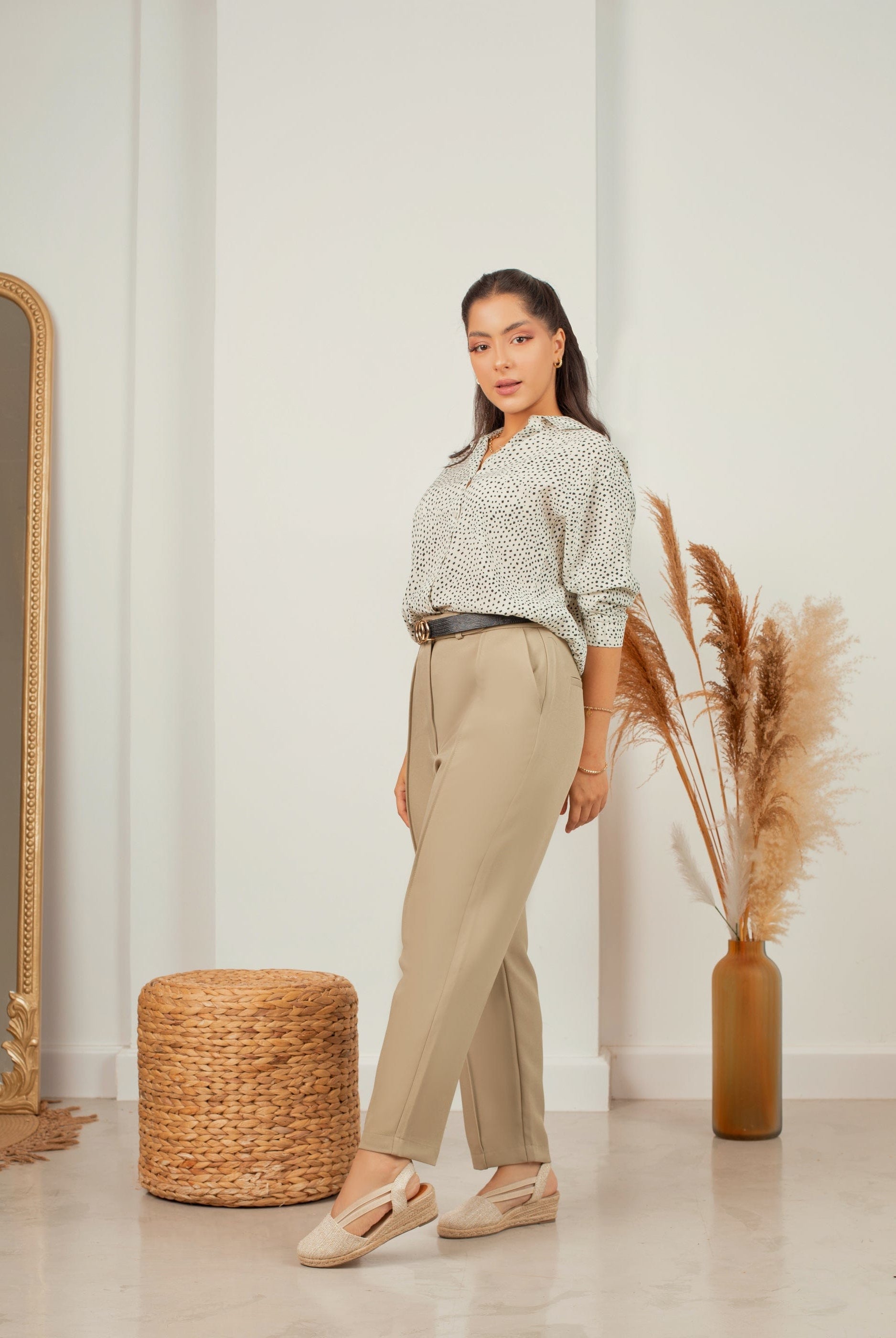 نتشي قميص منقط قصير كم طويل نسائي