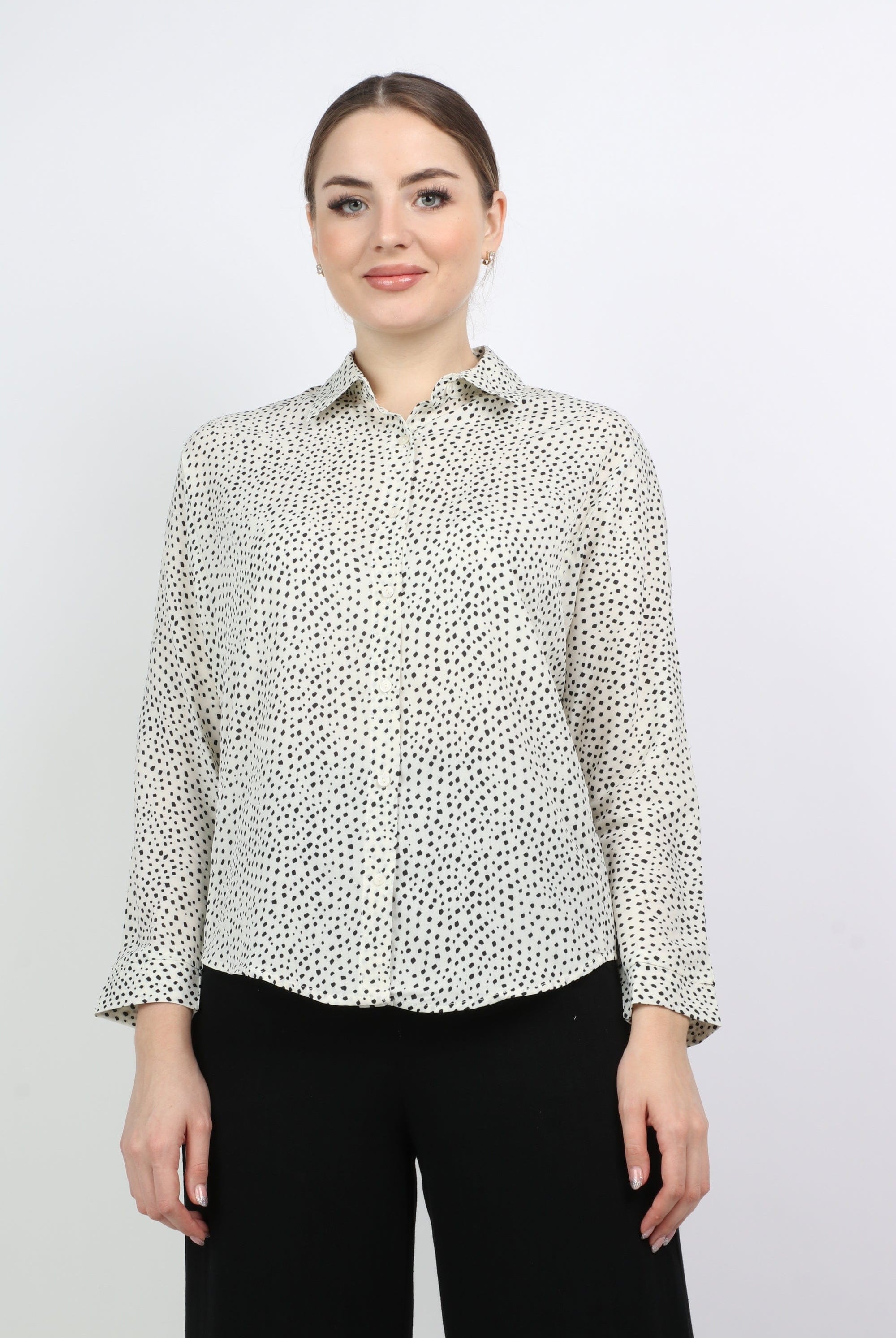 نتشي قميص منقط قصير كم طويل نسائي