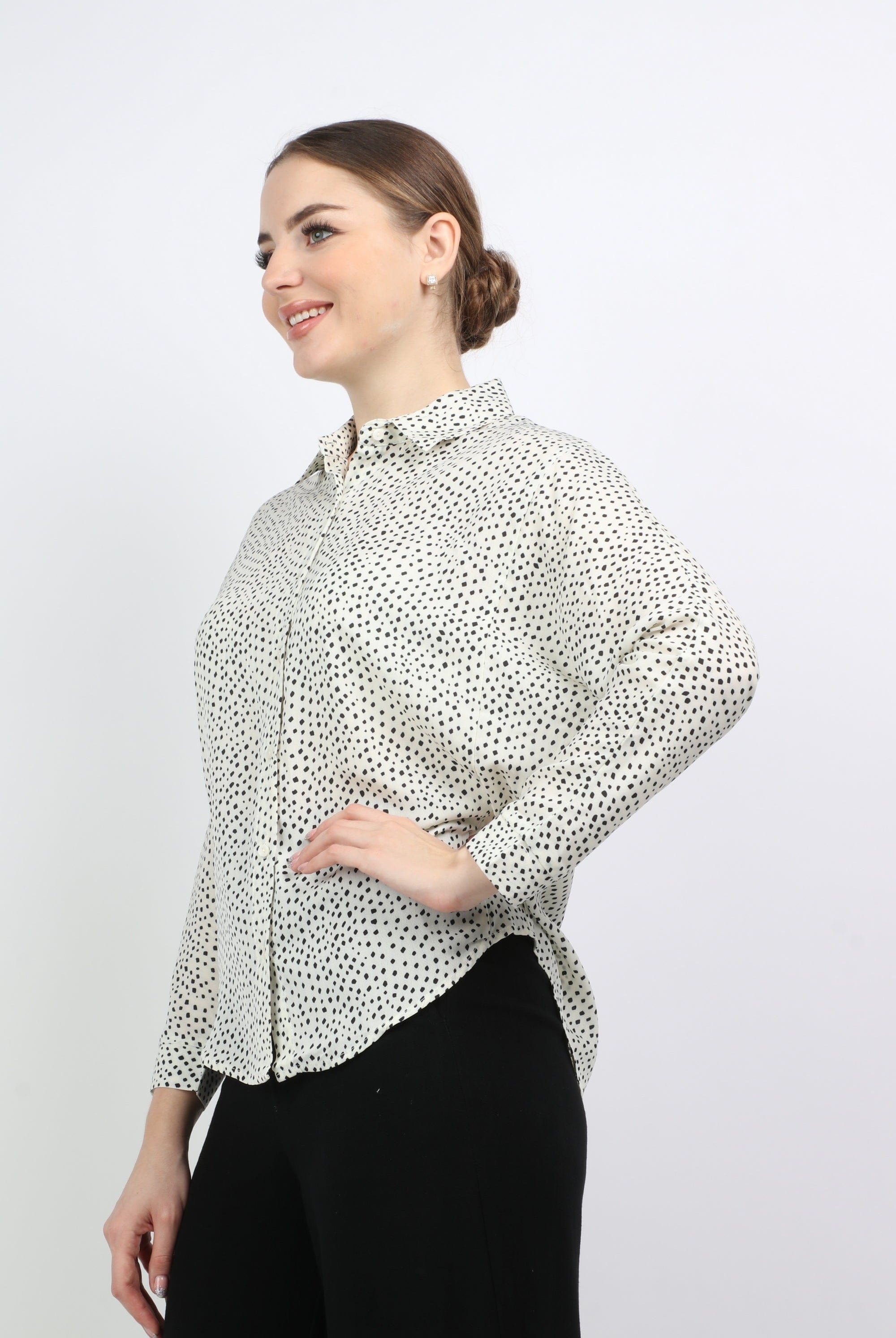 نتشي قميص منقط قصير كم طويل نسائي