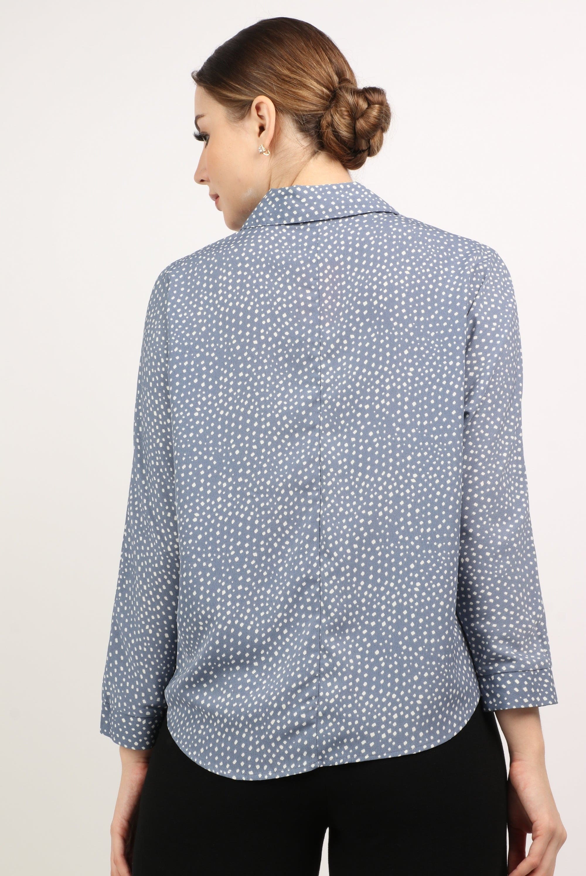 نتشي قميص منقط قصير كم طويل نسائي