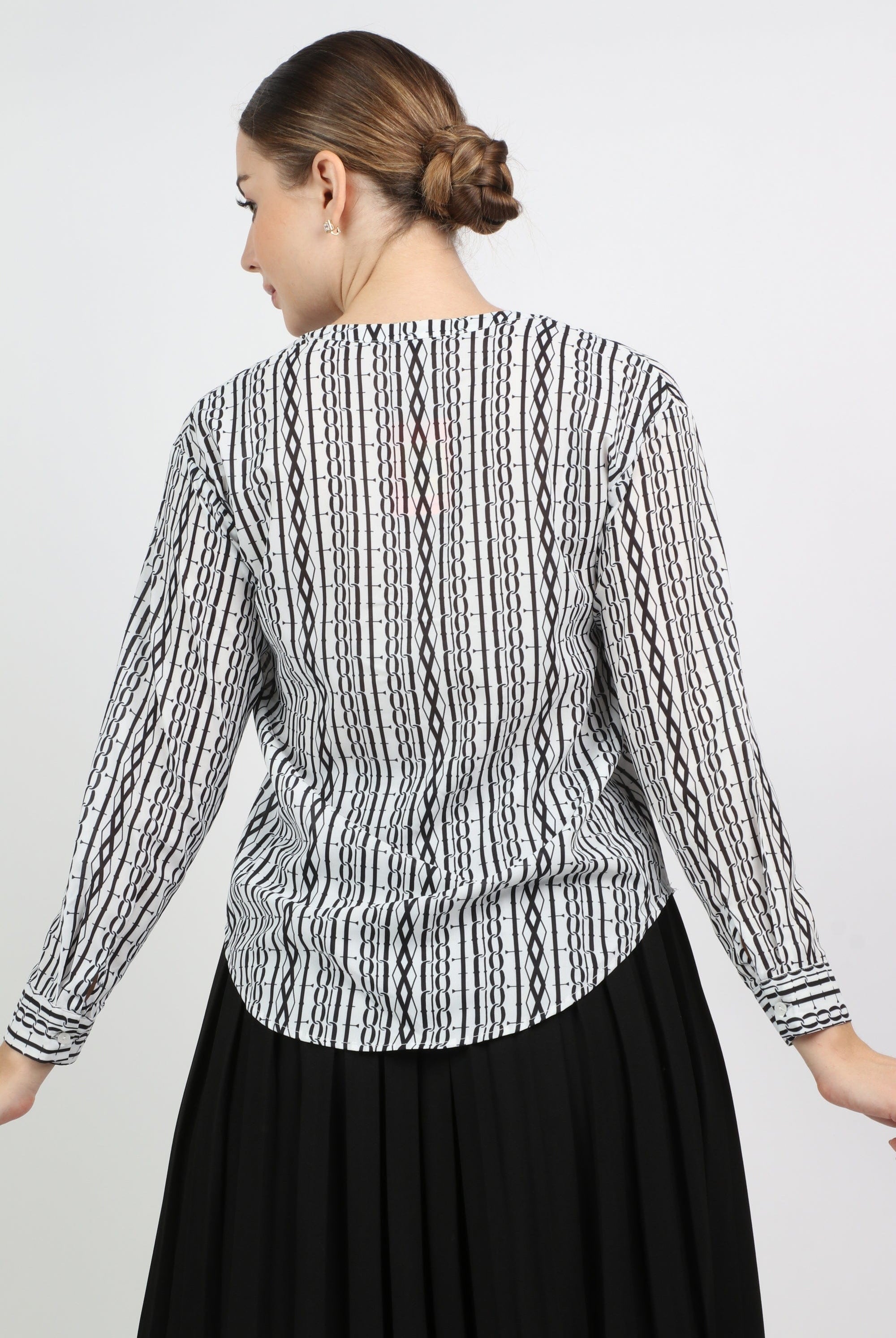 نتشي قميص منقوش بالطول بياقة كم طويل نسائي