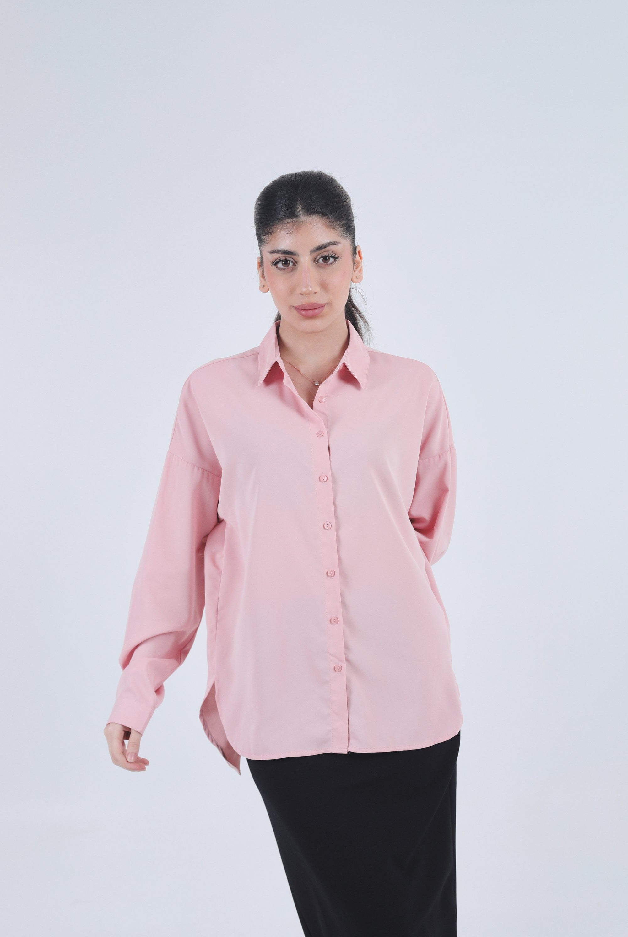 نتشي قميص سادة واسع كم طويل نسائي