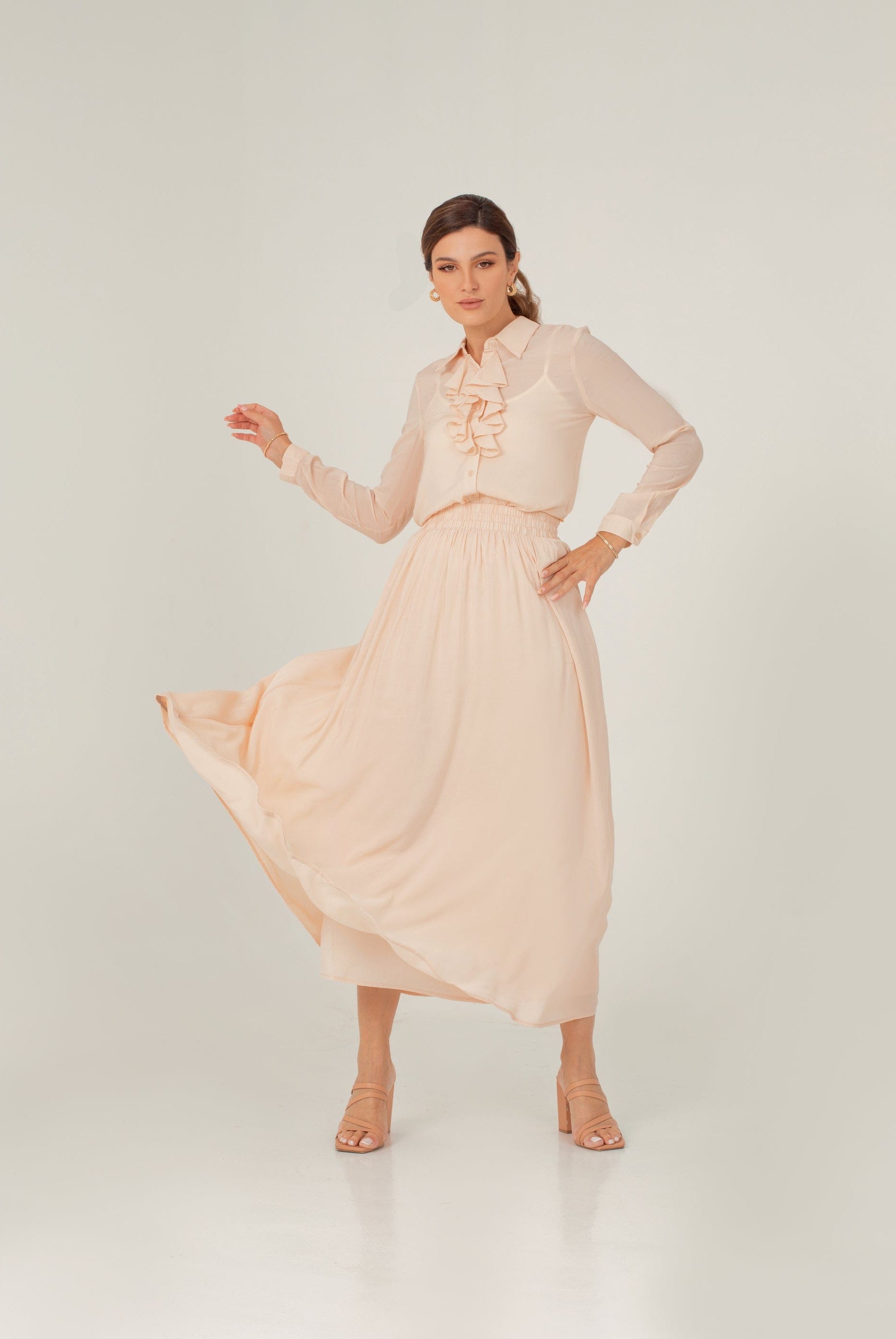 نتشي تنورة هاي ويست طويلة منفوشة نسائية