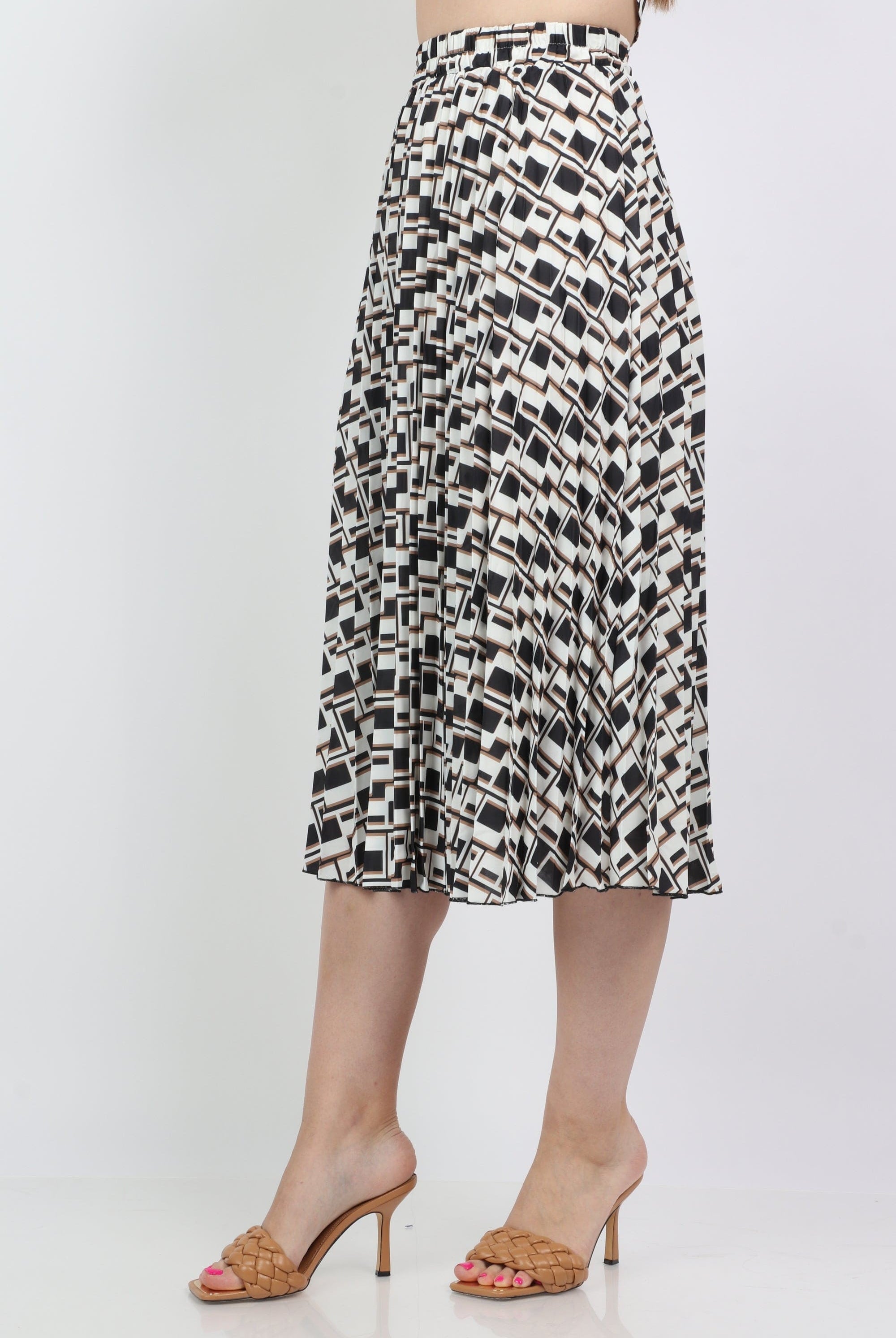 نتشي تنورة ميدي منقوشة مربعات بكسرات أمامية