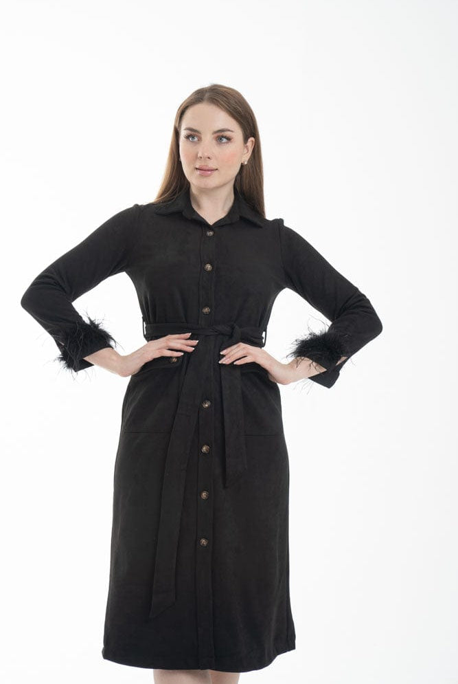 نتشي فستان ميدي رسمي بحزام علي الخصر