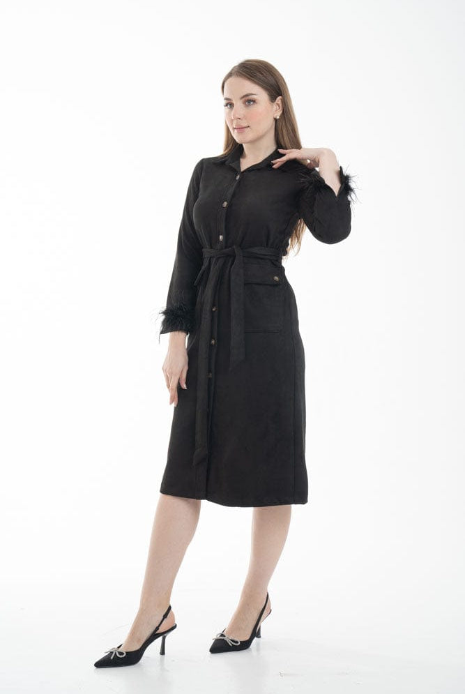 نتشي فستان ميدي رسمي بحزام علي الخصر