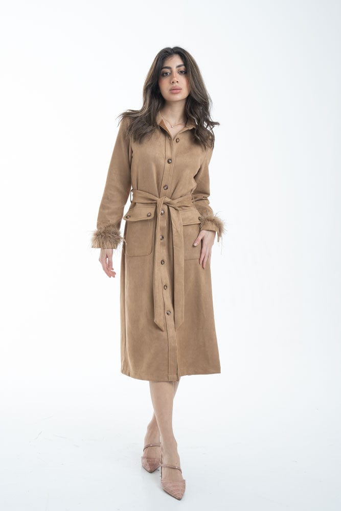 نتشي فستان ميدي رسمي بحزام علي الخصر