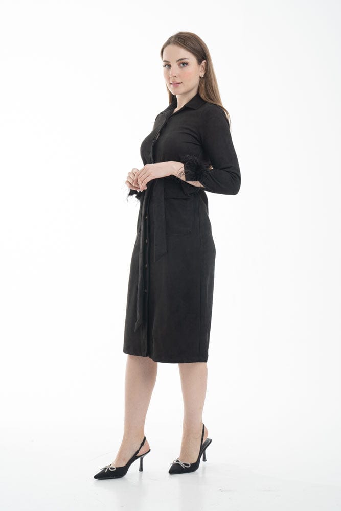 نتشي فستان ميدي رسمي بحزام علي الخصر