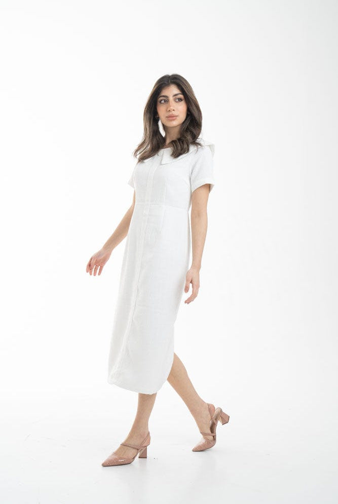 نتشي فستان ميدي رسمي للنساء بياقة دائرية