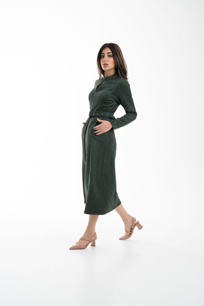 نتشي فستان ميدي بأكمام طويلة مفتوح من الأمام بحزام خصر