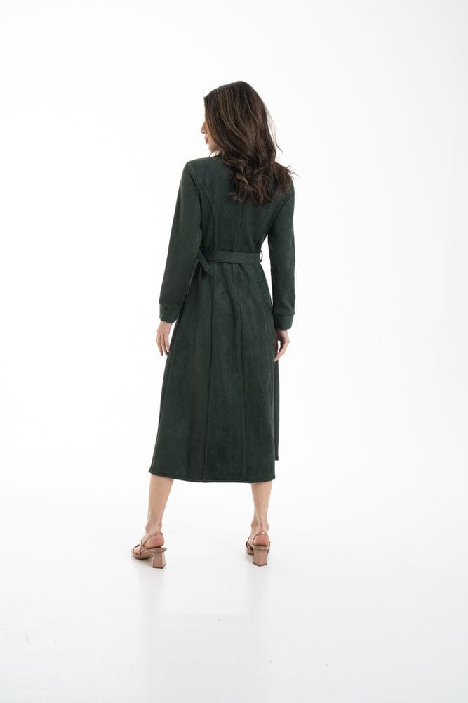 نتشي فستان ميدي بأكمام طويلة مفتوح من الأمام بحزام خصر