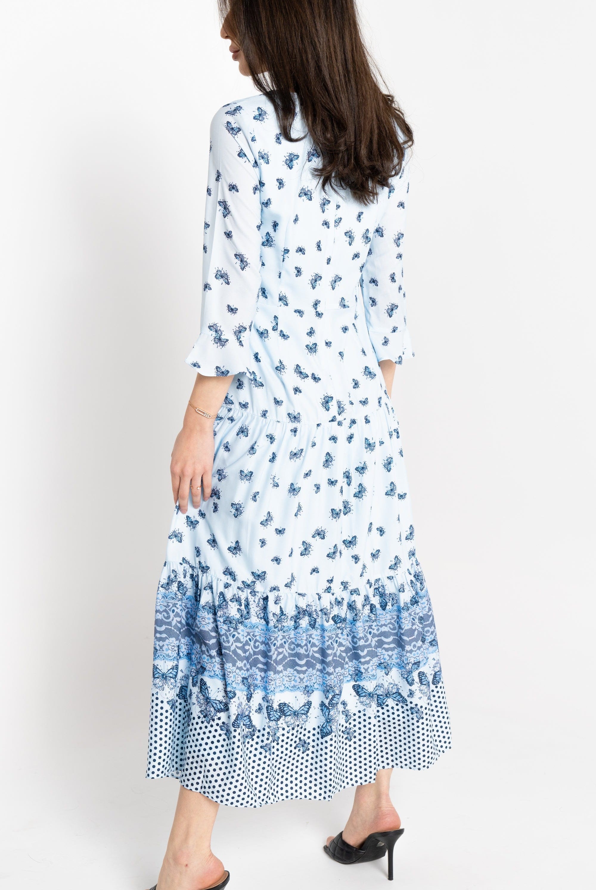 نتشي فستان ميدي بنقشة فراشات 3/4 كم نسائي