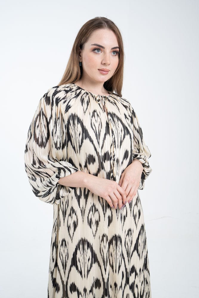 نتشي فستان ميدي نسائي بأكمام طويلة مشجر