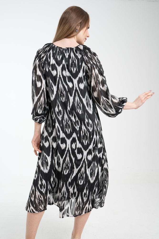 نتشي فستان ميدي نسائي بأكمام طويلة مشجر