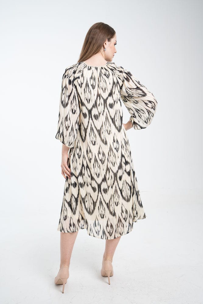 نتشي فستان ميدي نسائي بأكمام طويلة مشجر