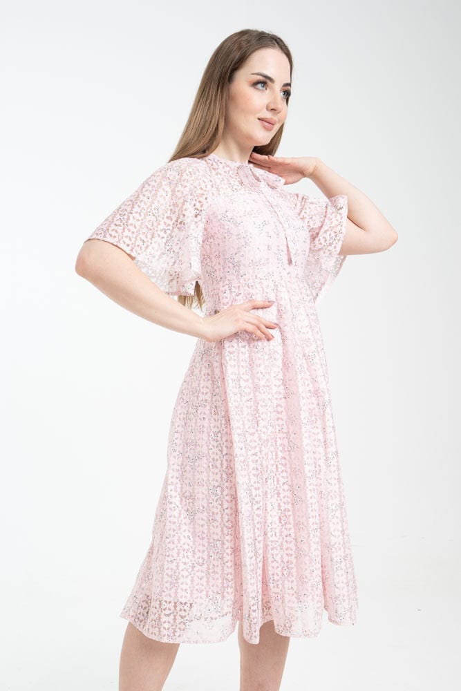 نتشي فستان ميدي بأكمام فراشة نسائي