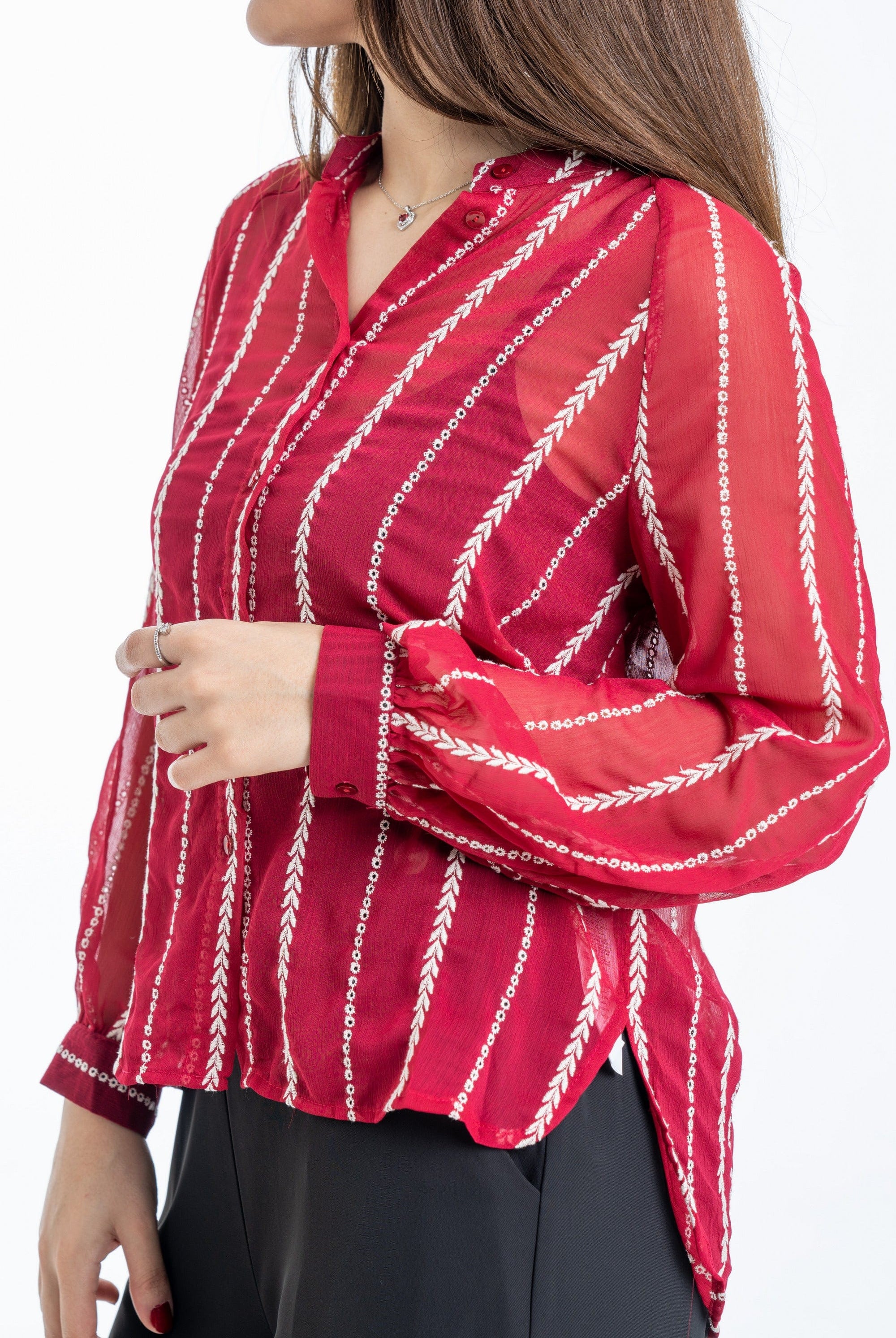 نتشي قميص نسائي مطرز شفاف